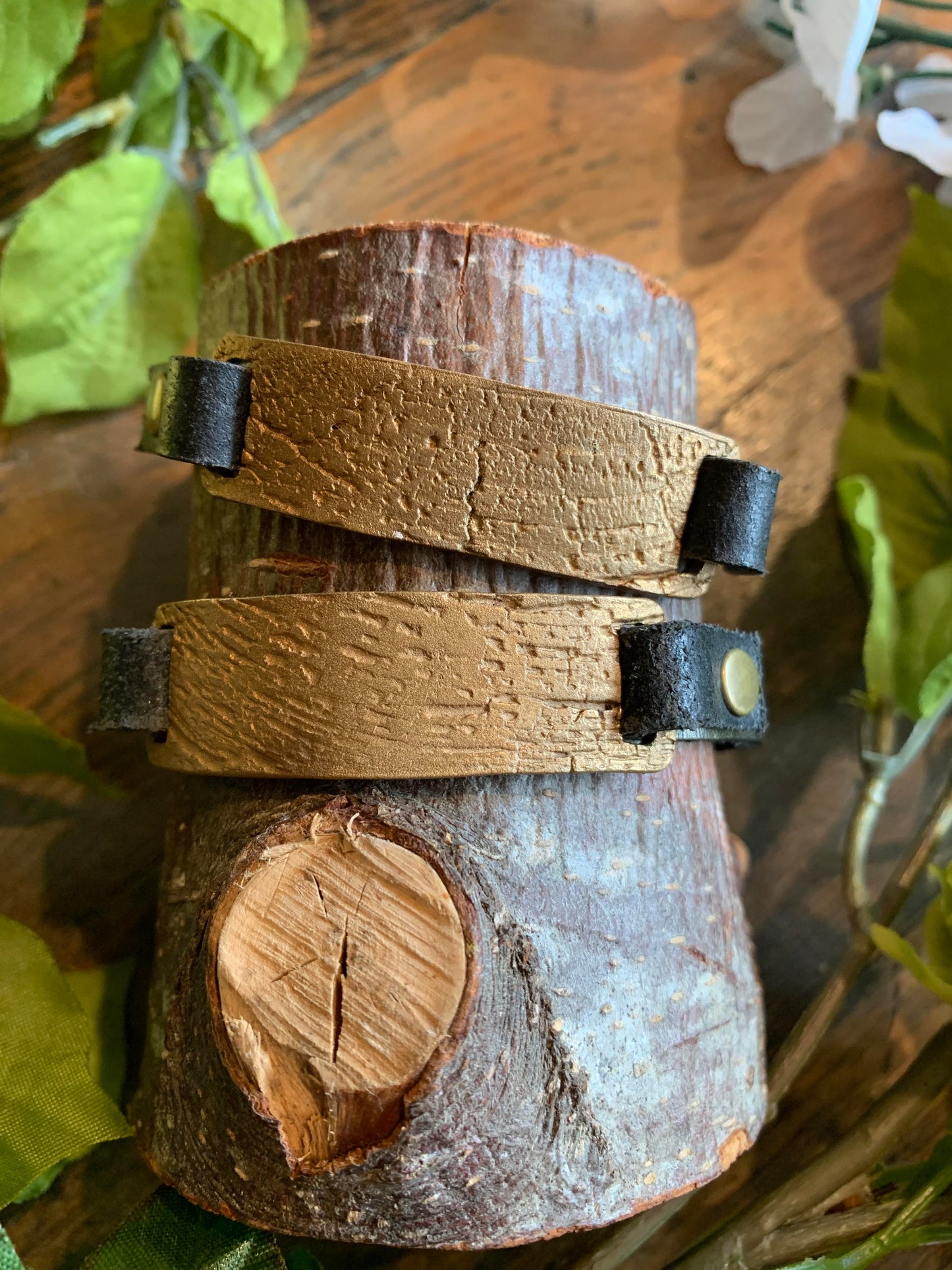 Hand Cast Bronze & Leather Bracelet - La De Da