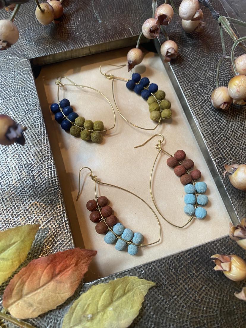 Olive & Blue Kantha Bead Earrings - La De Da
