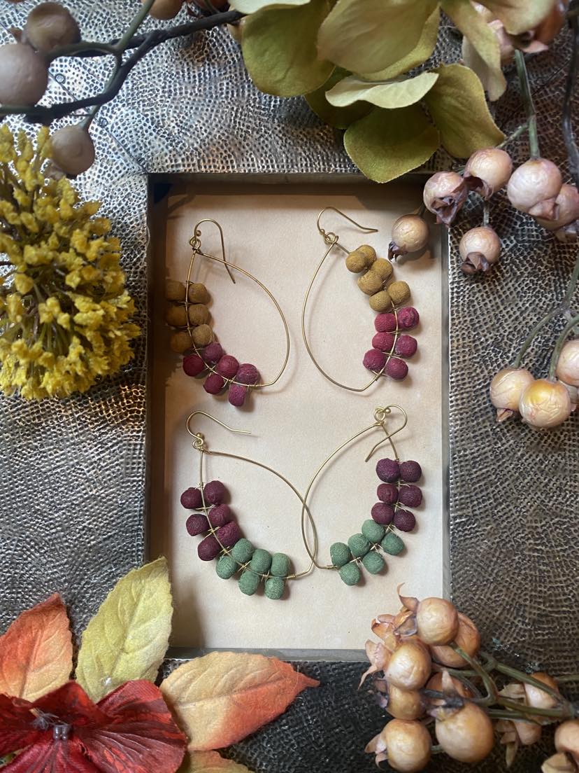 Sunflowers & Wine Kantha Bead Earrings - La De Da