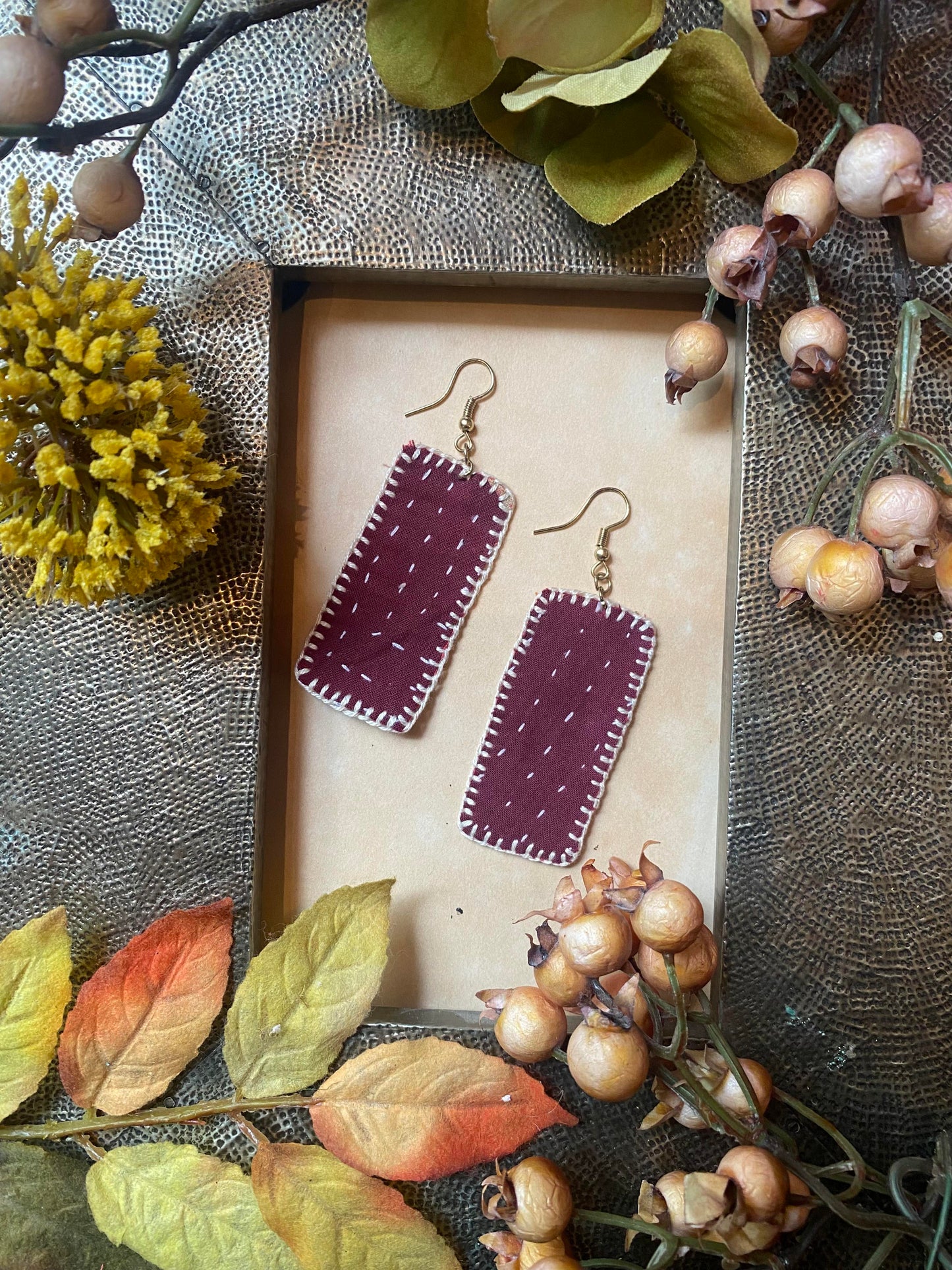 Sundrenched Reversible Kantha Patch Earrings - La De Da