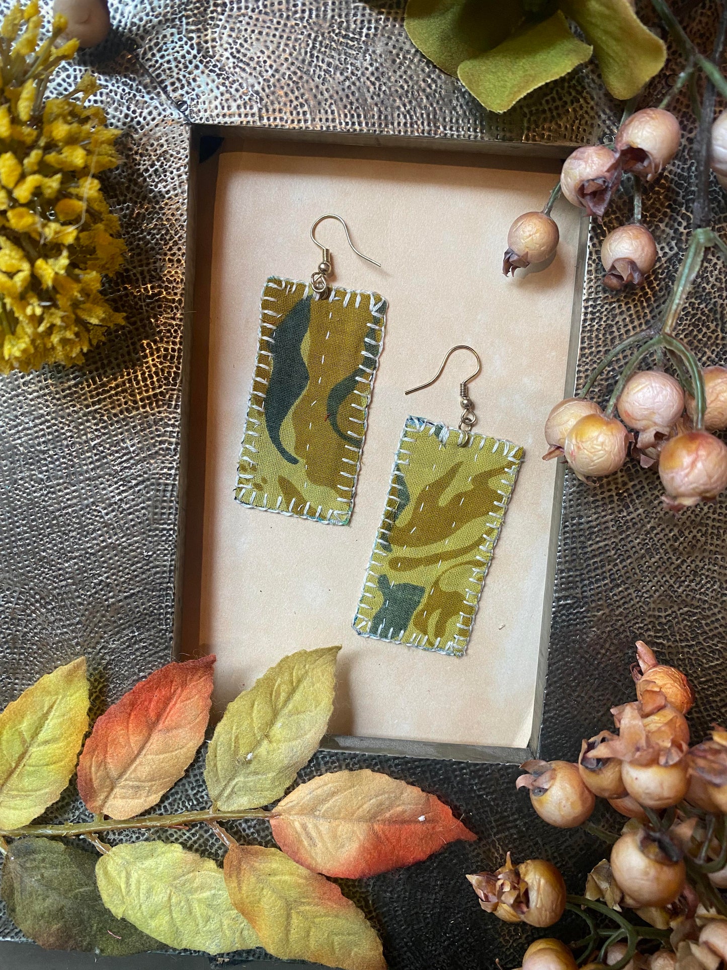 Stripe Drop Reversible Kantha Patch Earrings - La De Da