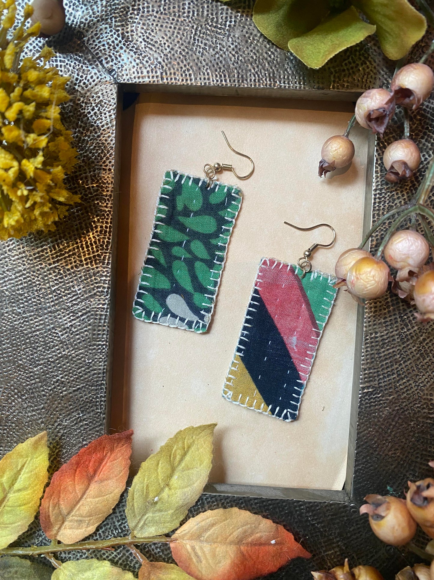 Stripe Drop Reversible Kantha Patch Earrings - La De Da