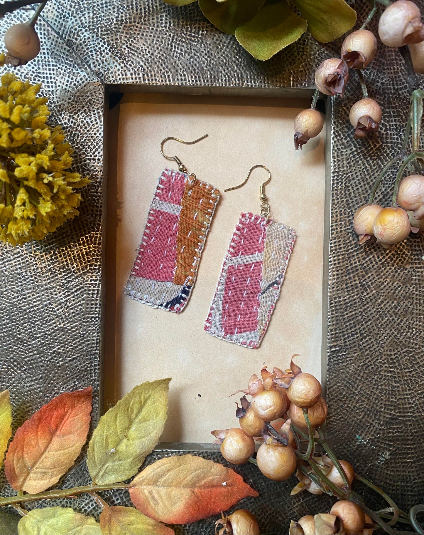 Berry Fade Reversible Kantha Patch Earrings - La De Da