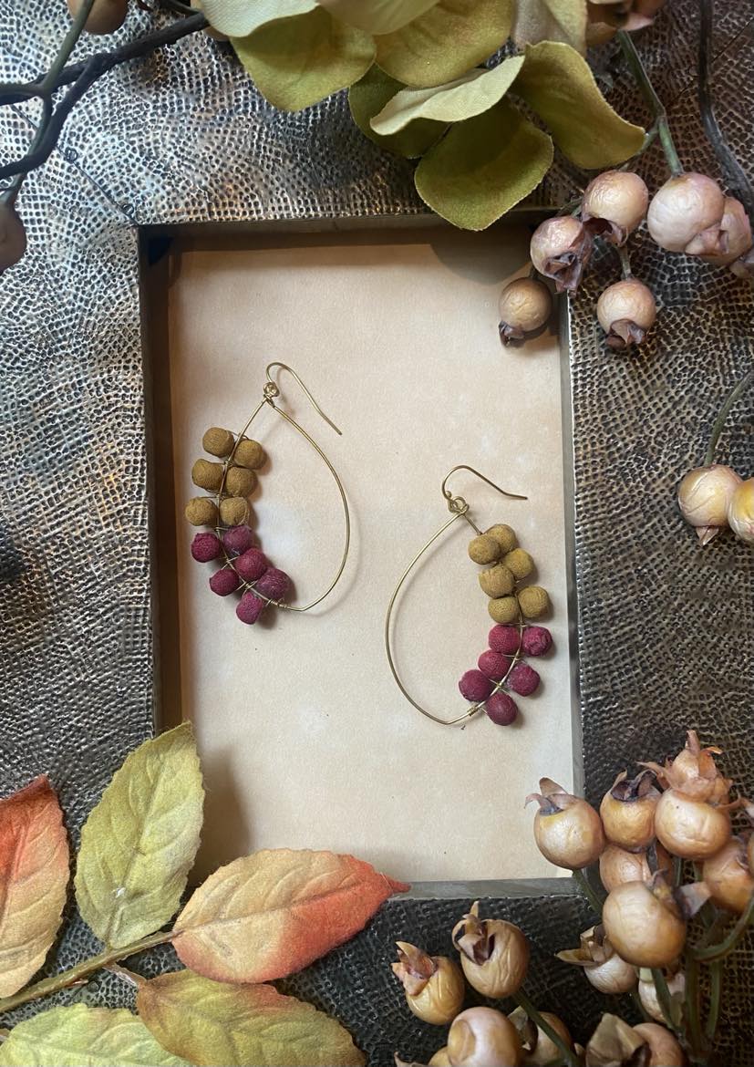 Sunflowers & Wine Kantha Bead Earrings - La De Da