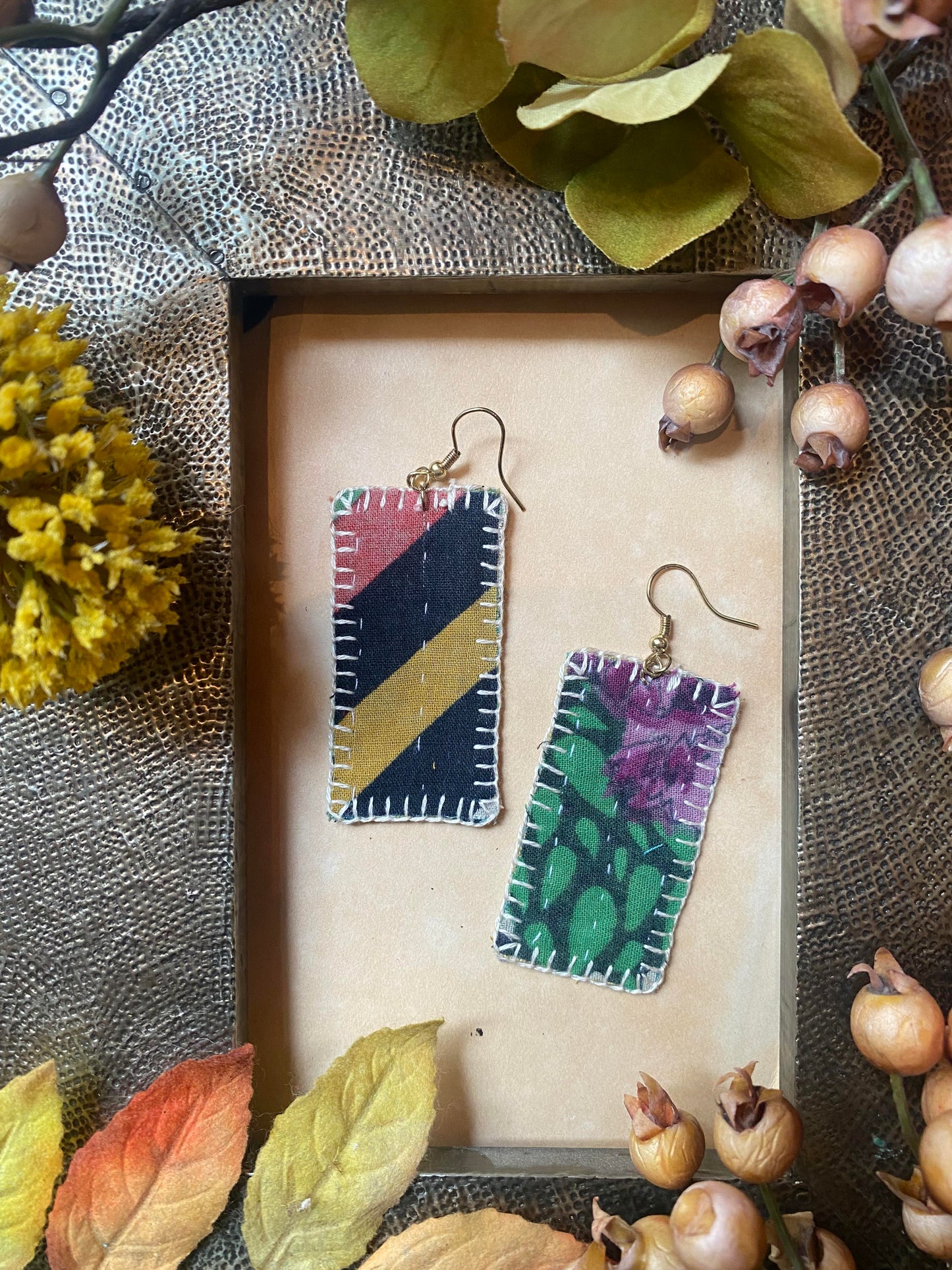 Floral Mix Match Reversible Kantha Patch Earrings - La De Da