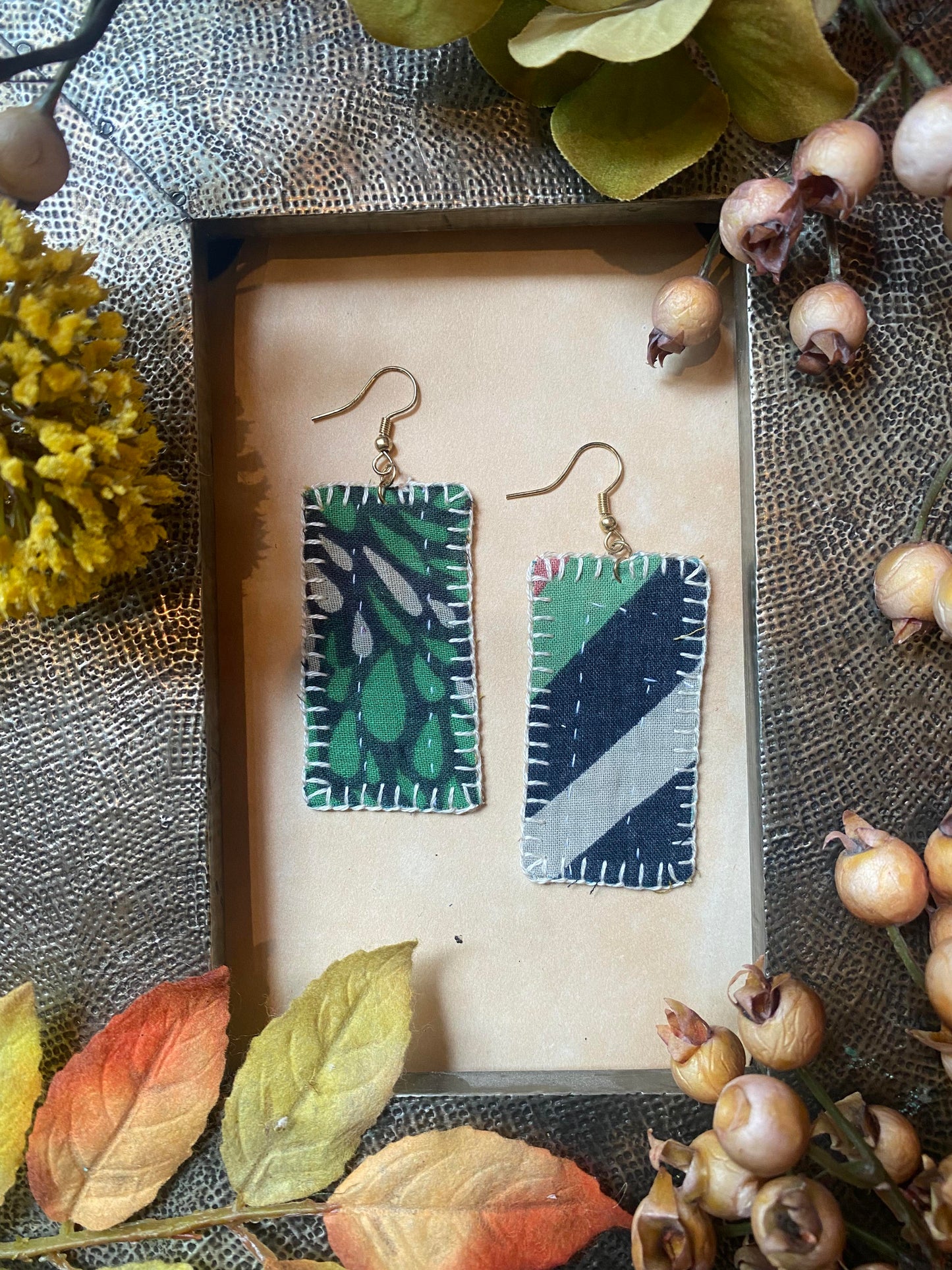 Rain Drop Reversible Kantha Patch Earrings - La De Da
