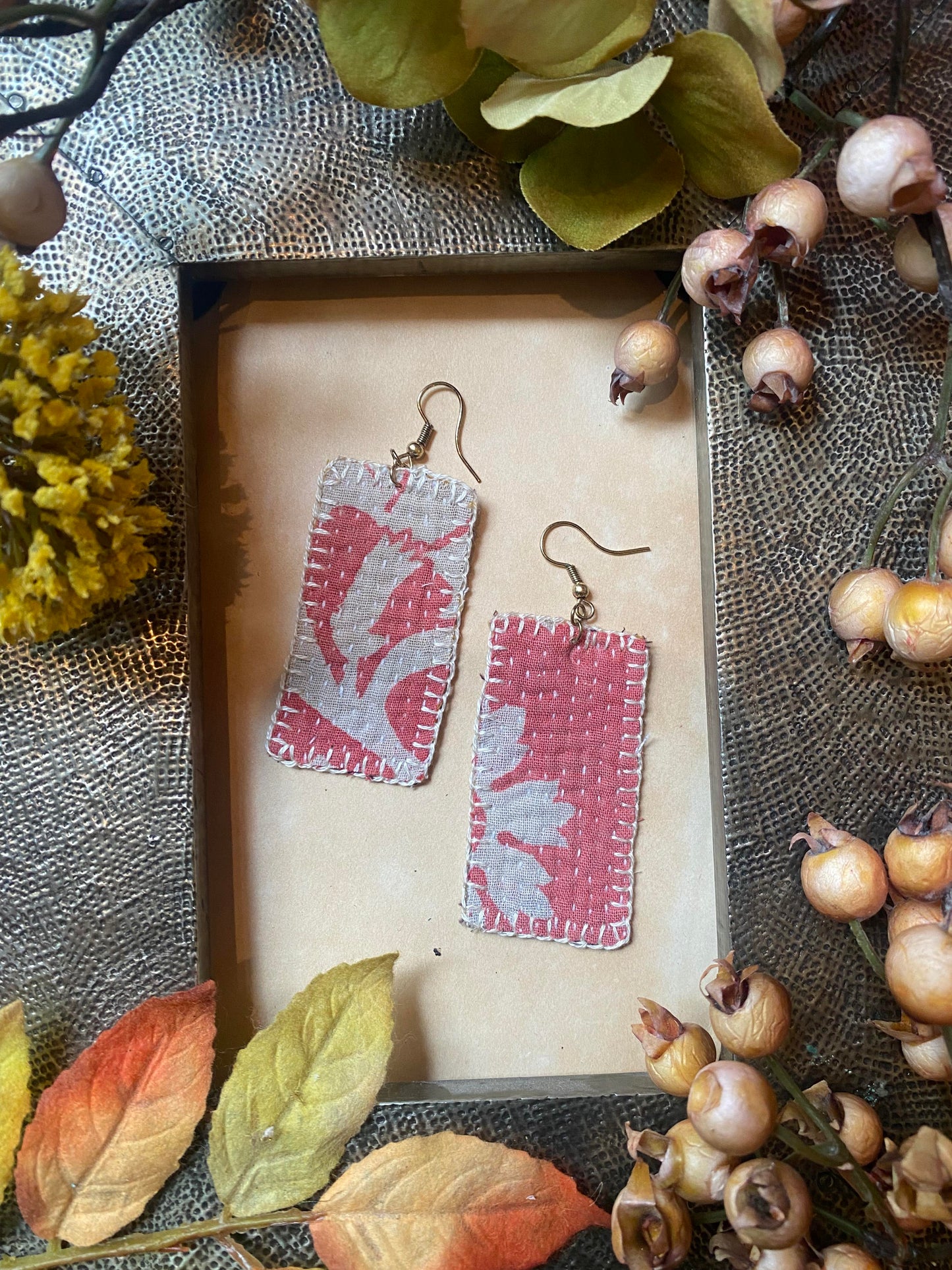 Rain Drop Reversible Kantha Patch Earrings - La De Da