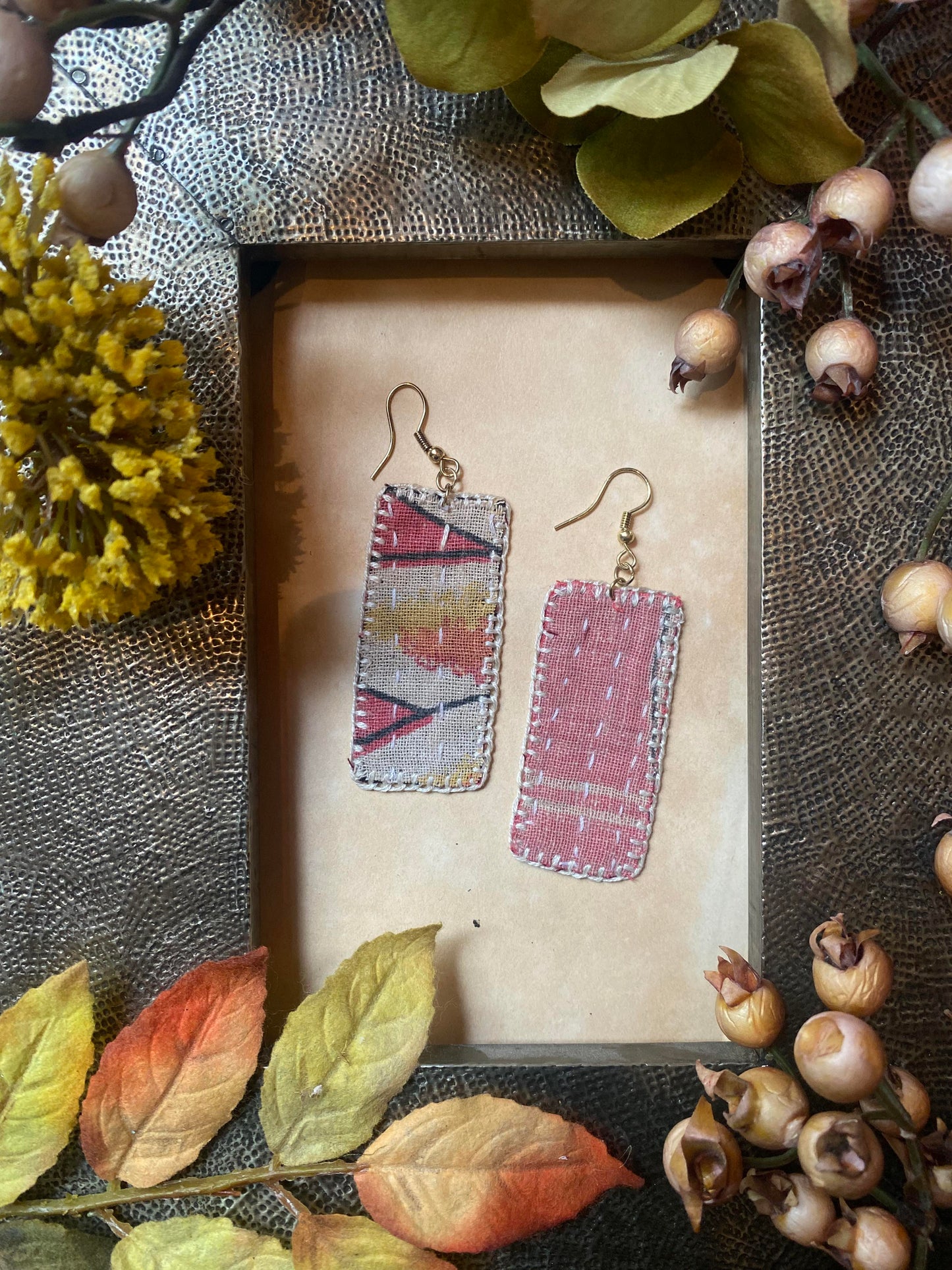 Sundrenched Reversible Kantha Patch Earrings - La De Da