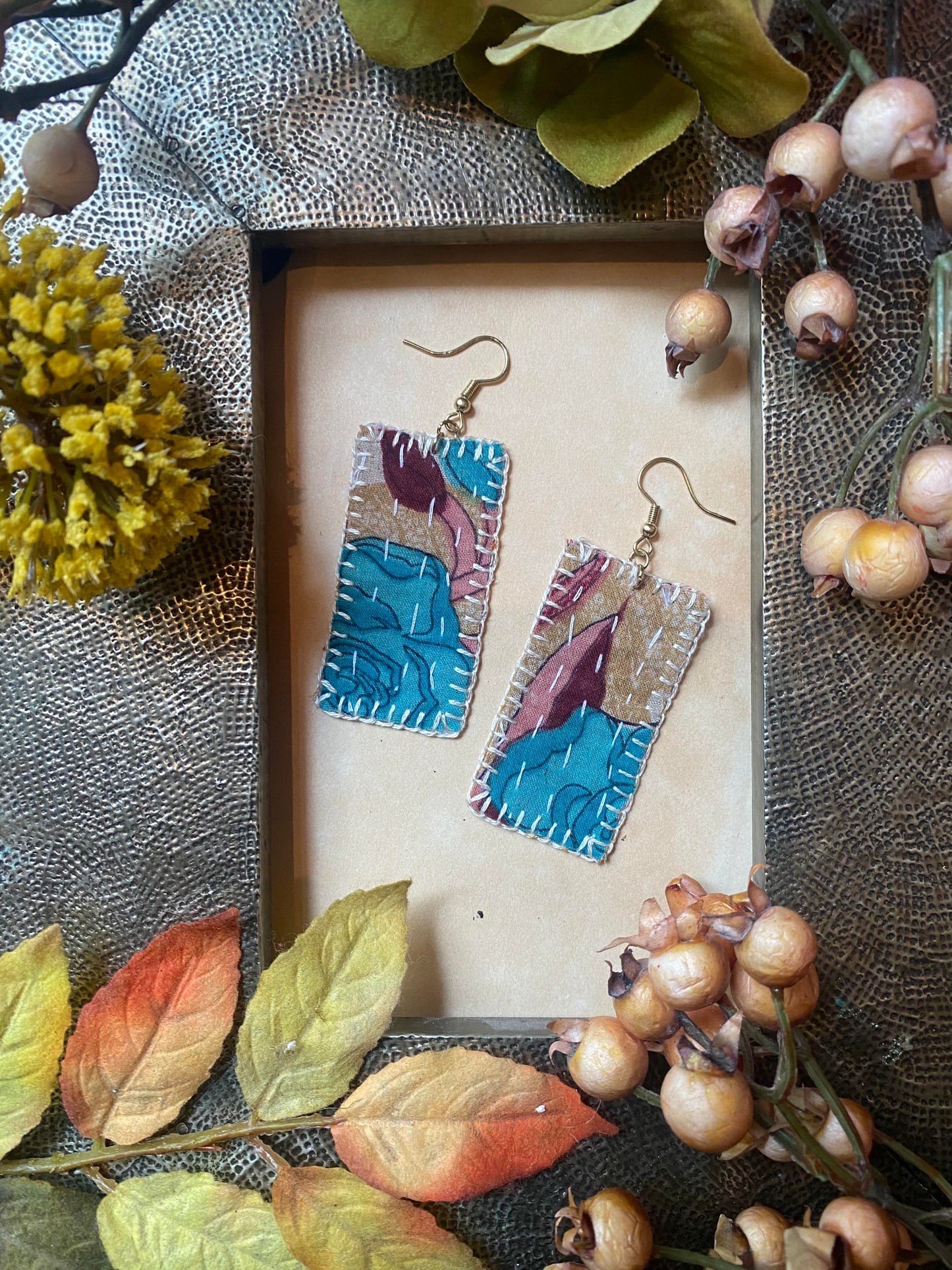 Pastel Floral Reversible Kantha Patch Earrings - La De Da