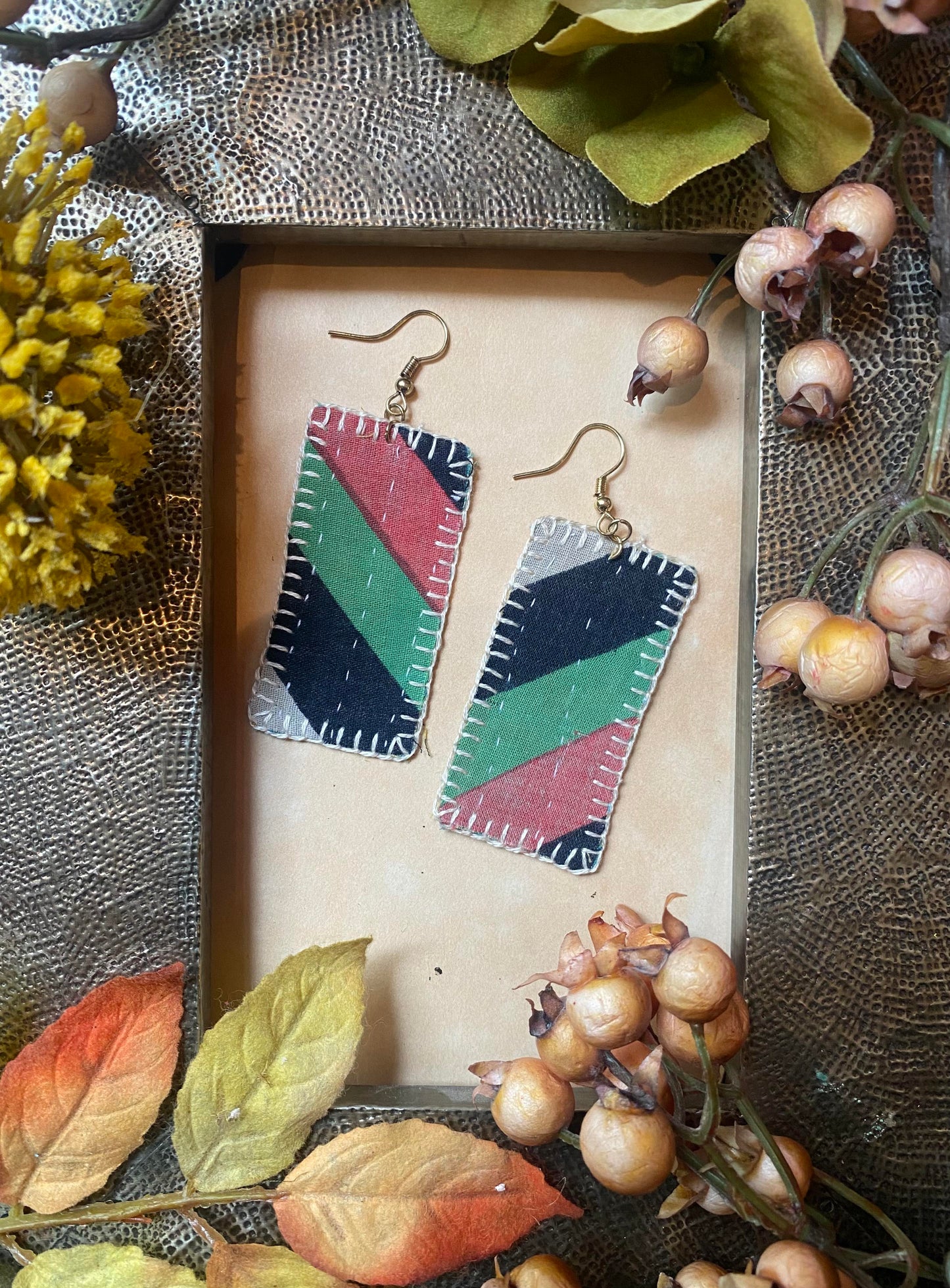 Tropi Stripe Reversible Kantha Patch Earrings - La De Da