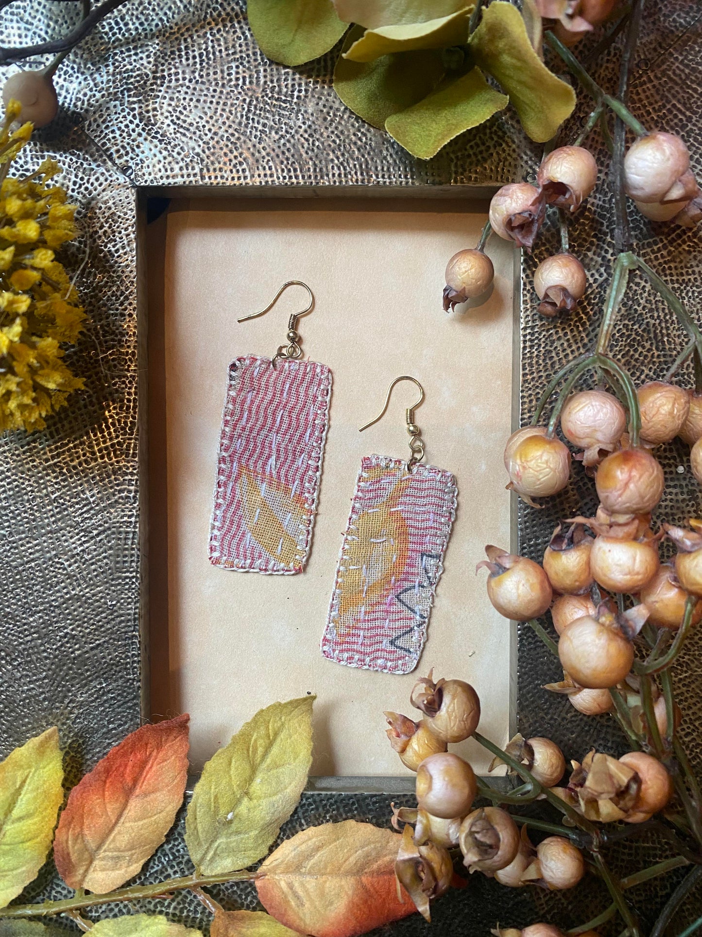 Citri Wash Reversible Kantha Patch Earrings - La De Da