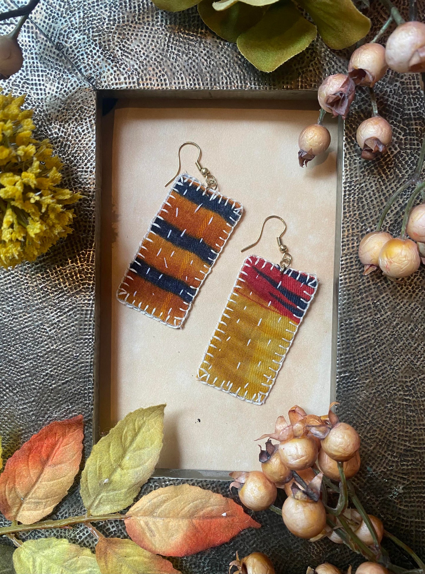 Pastel Floral Reversible Kantha Patch Earrings - La De Da