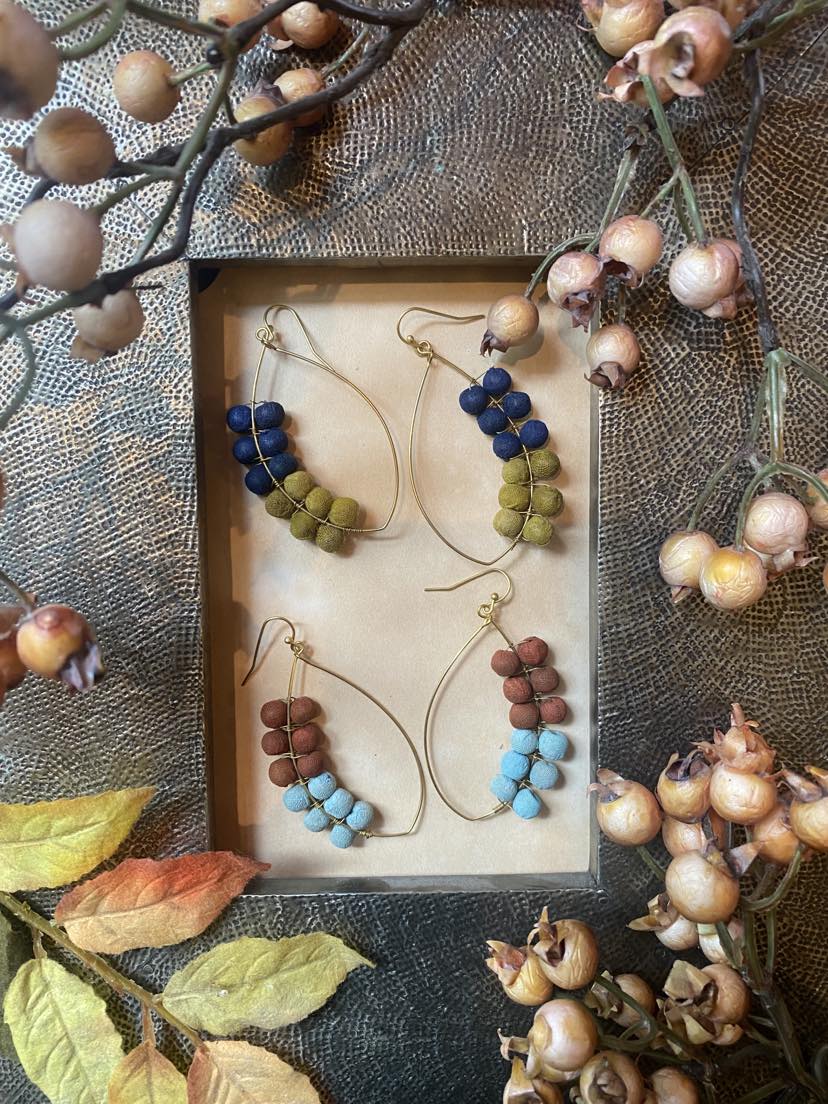 Olive & Blue Kantha Bead Earrings - La De Da
