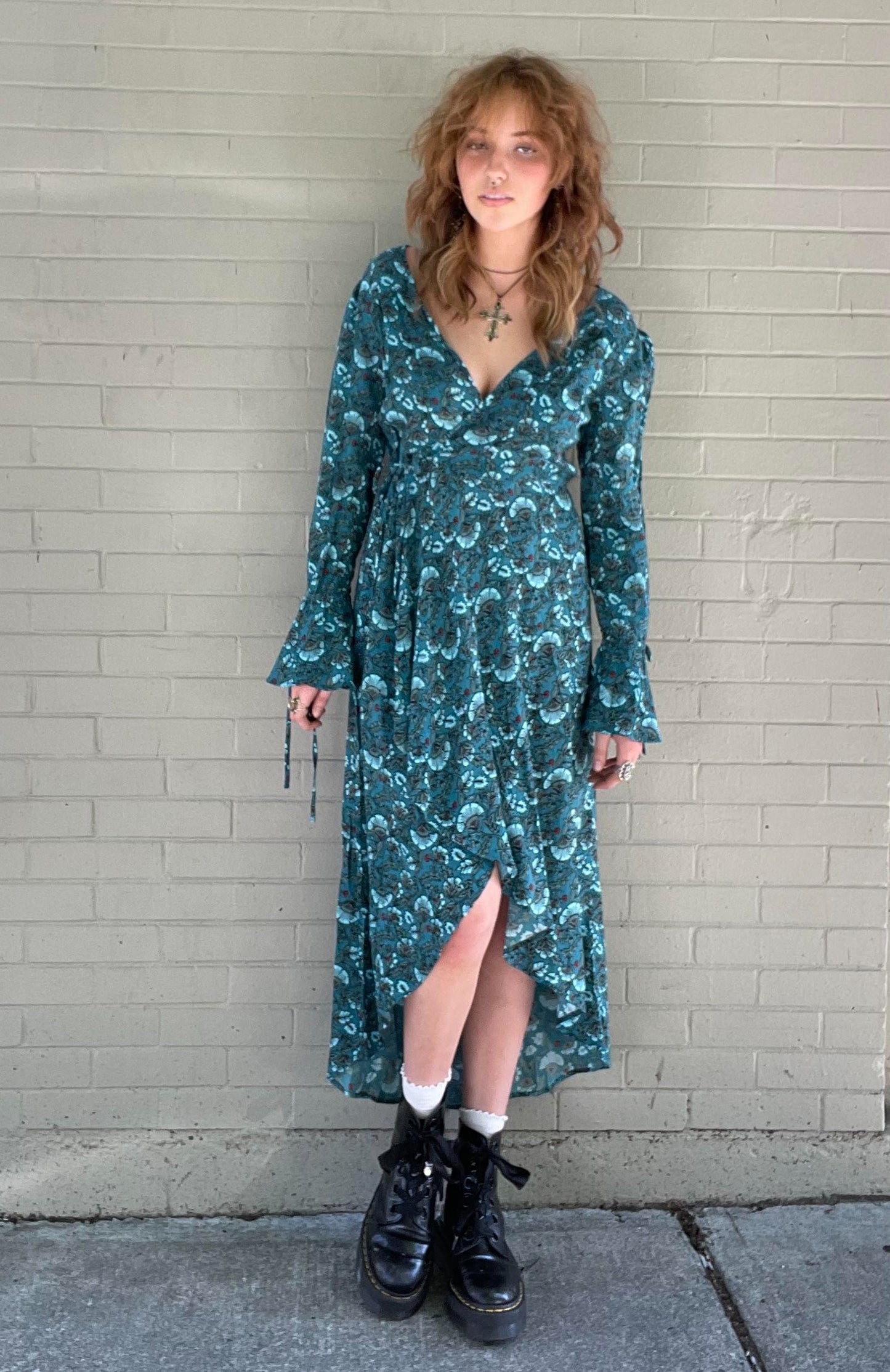 Jewel Teal Floral Wrap Dress - La De Da