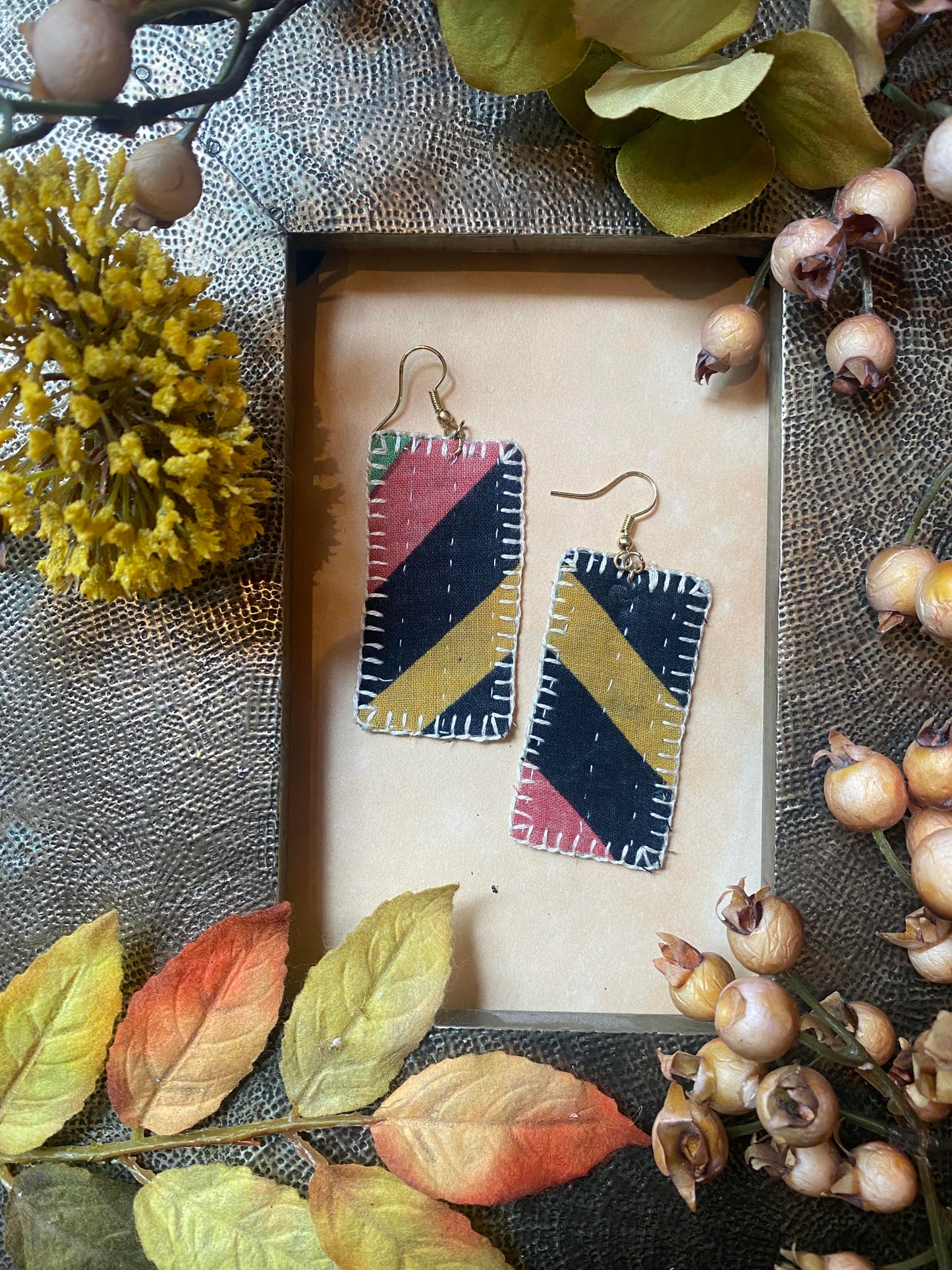Blush & Blue Stripe Reversible Kantha Patch Earrings - La De Da