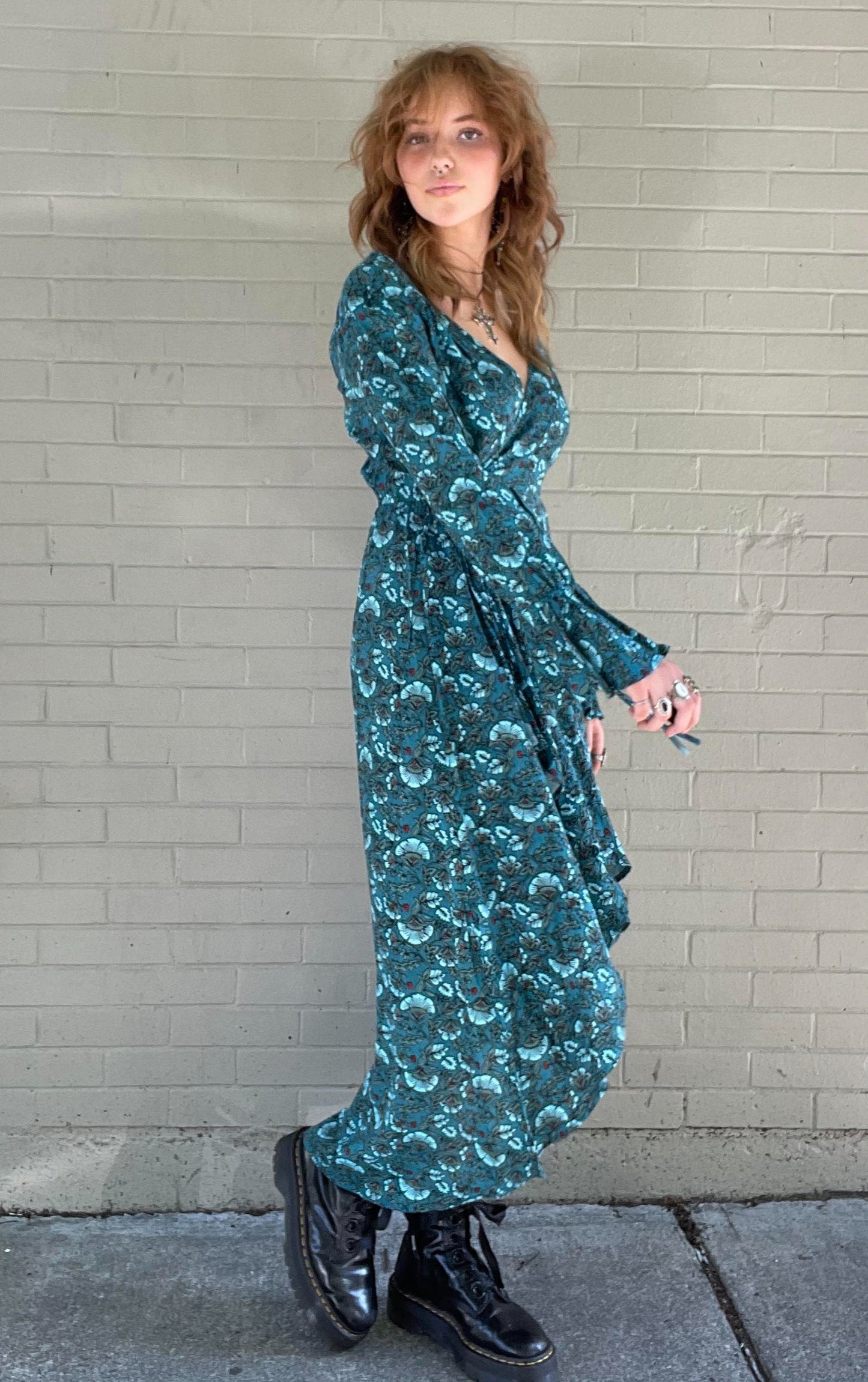 Jewel Teal Floral Wrap Dress - La De Da
