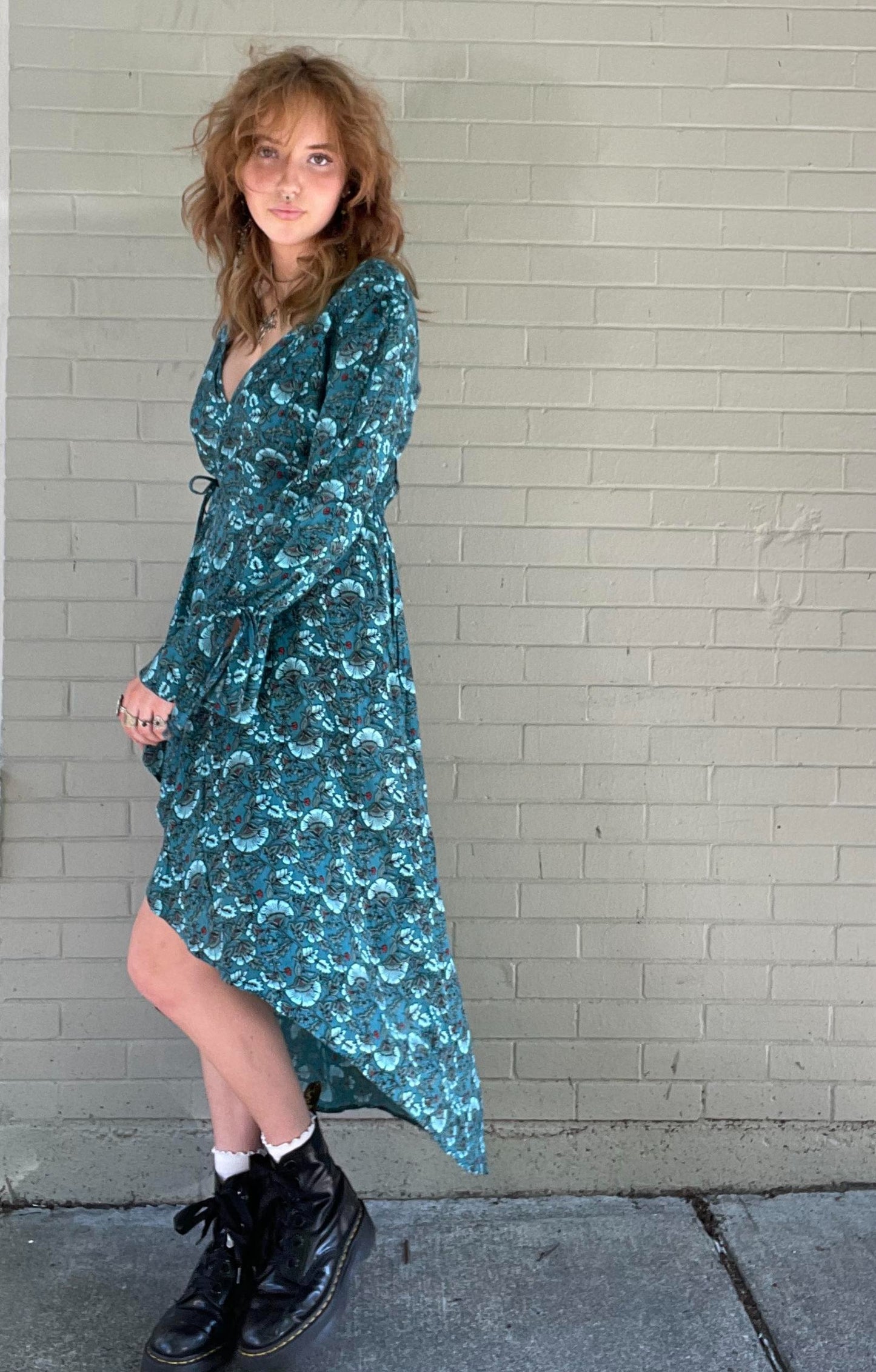 Jewel Teal Floral Wrap Dress - La De Da