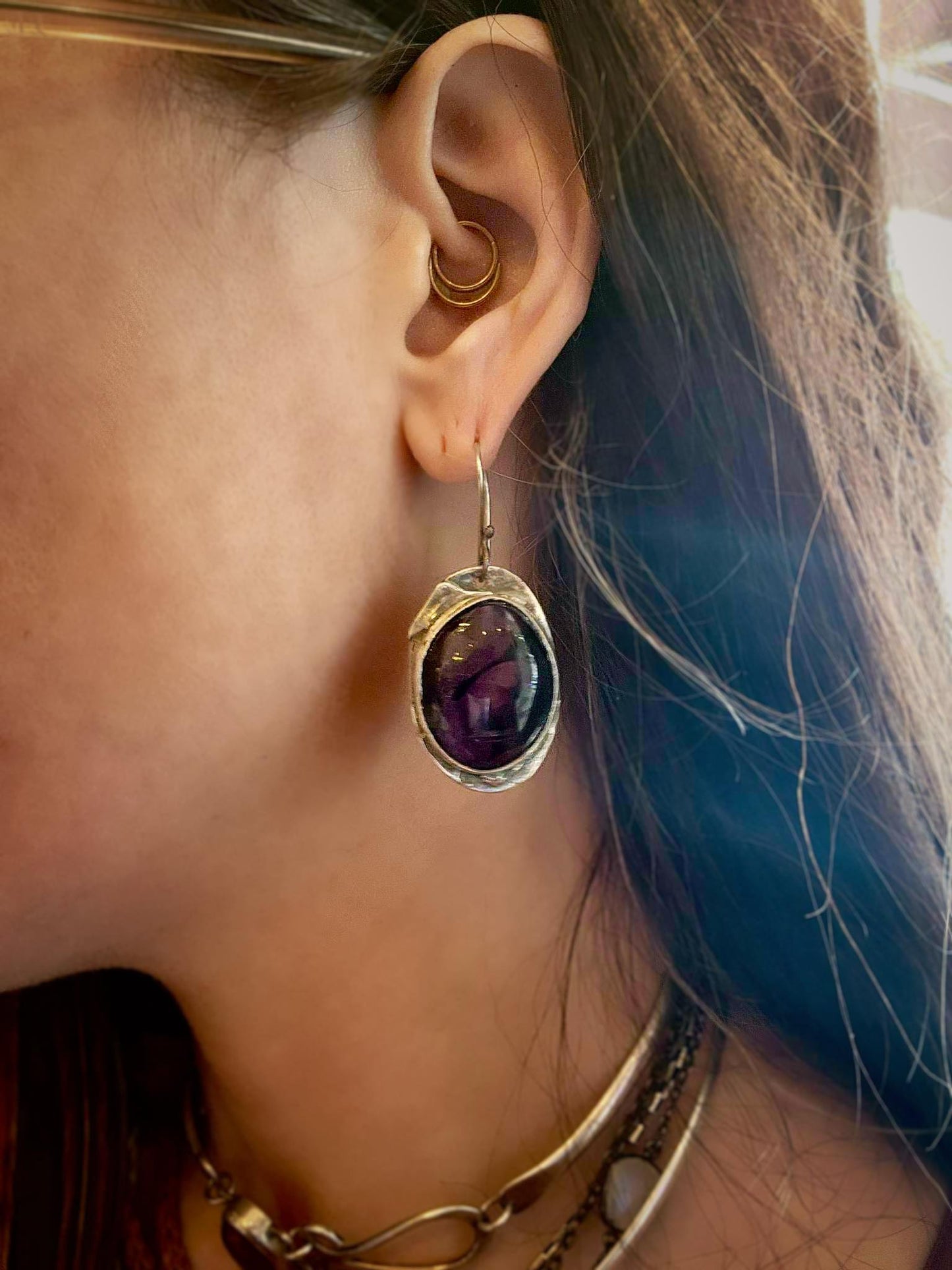 Oval Amethyst Fine Silver Earrings* - La De Da