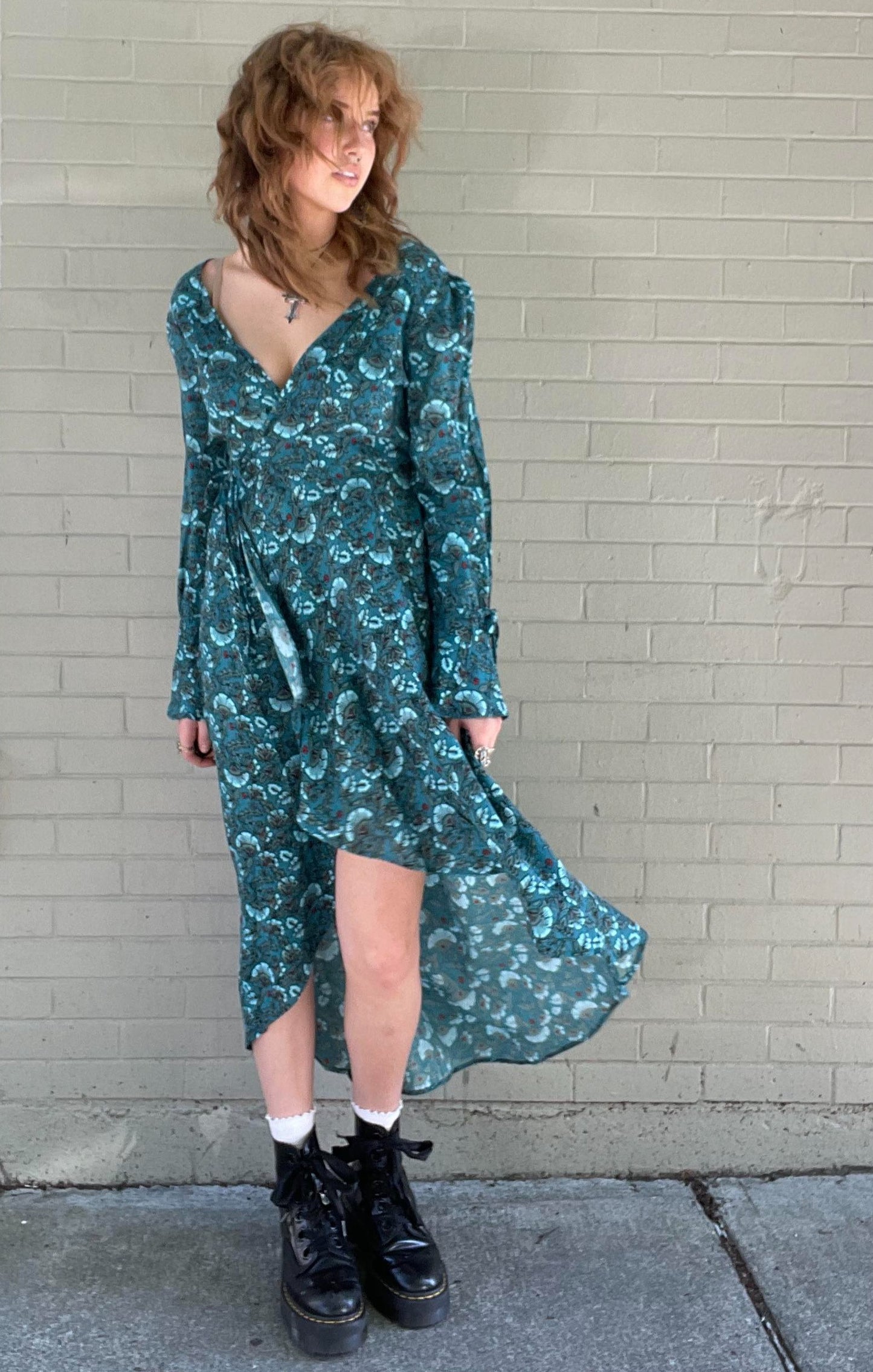 Jewel Teal Floral Wrap Dress - La De Da