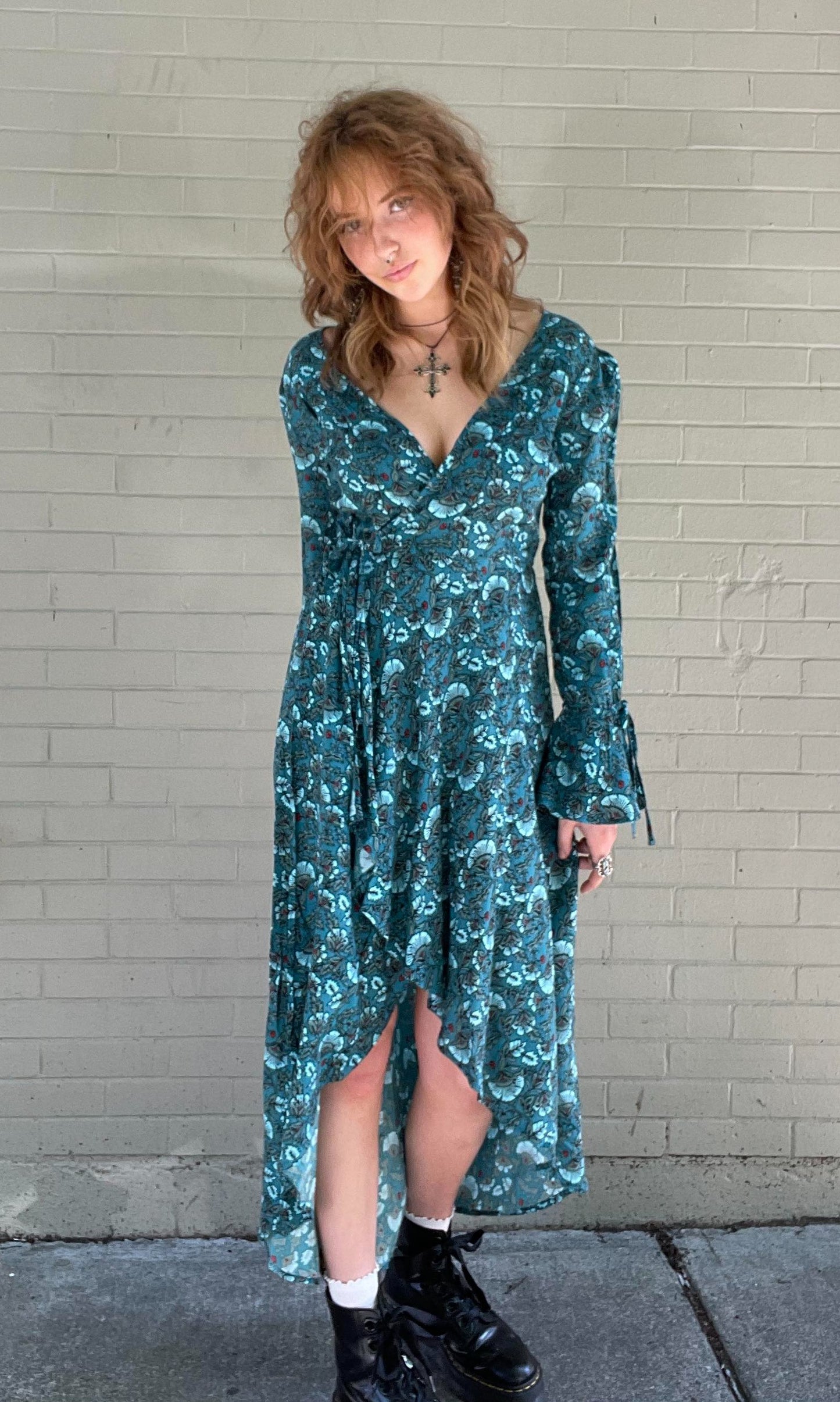 Jewel Teal Floral Wrap Dress - La De Da