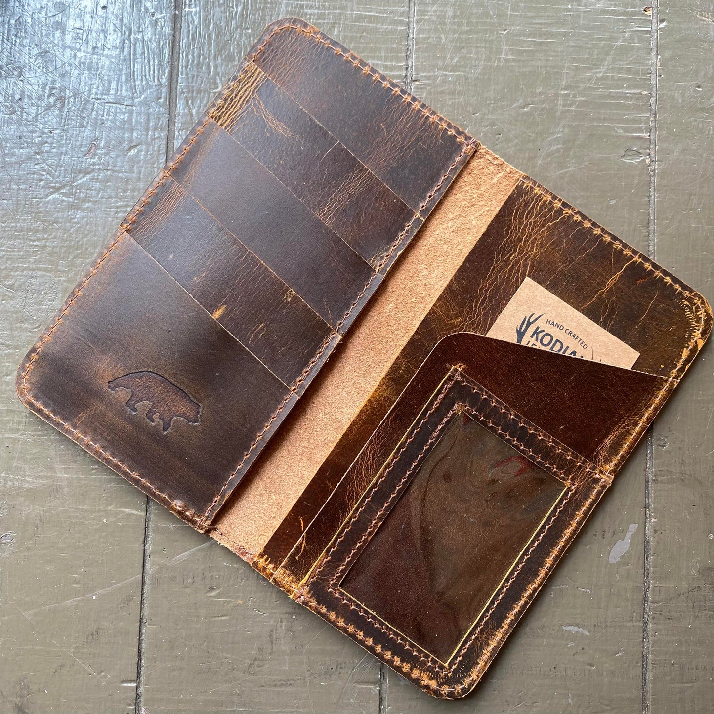 Antique Brown Leather Checkbook Wallet - La De Da