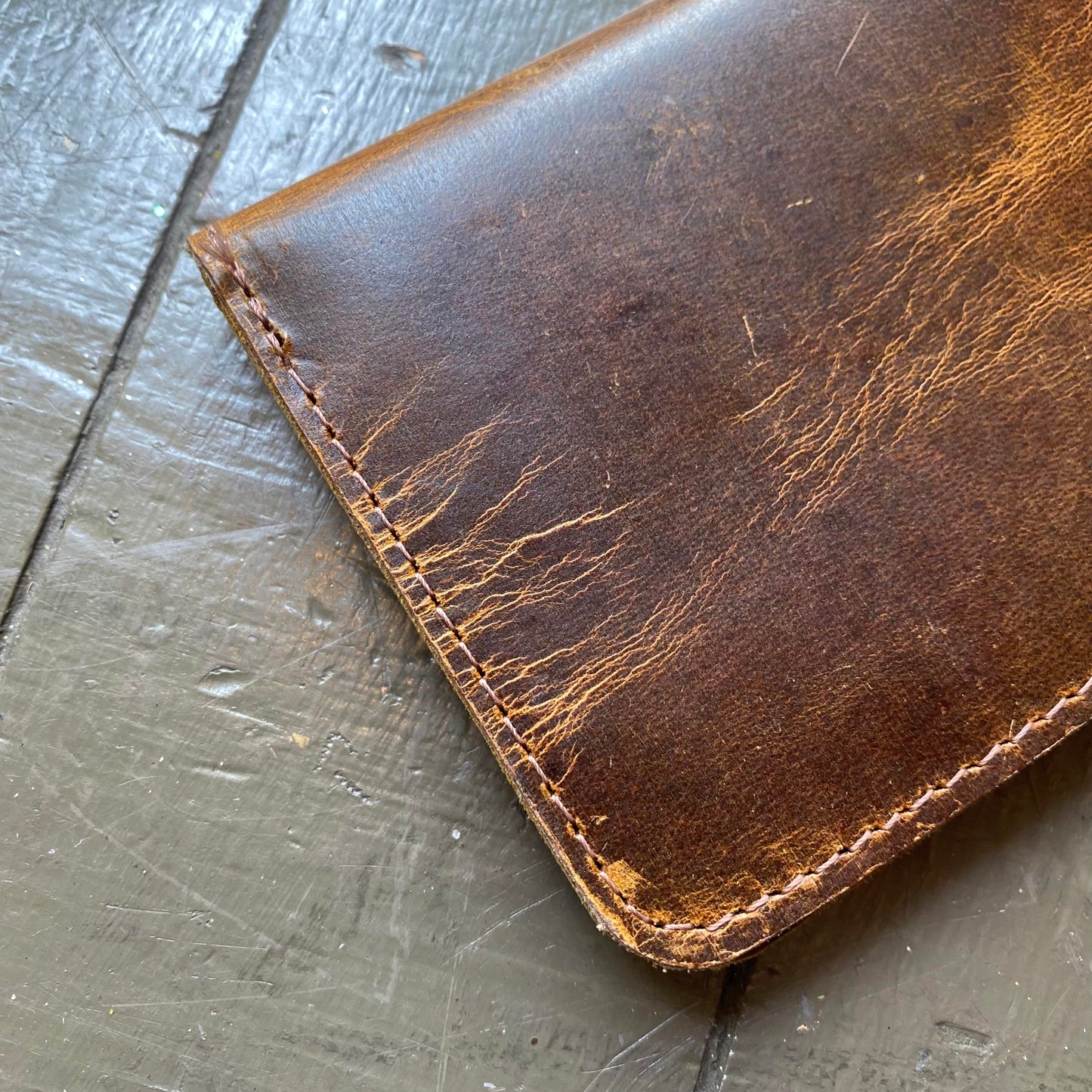 Antique Brown Leather Checkbook Wallet - La De Da