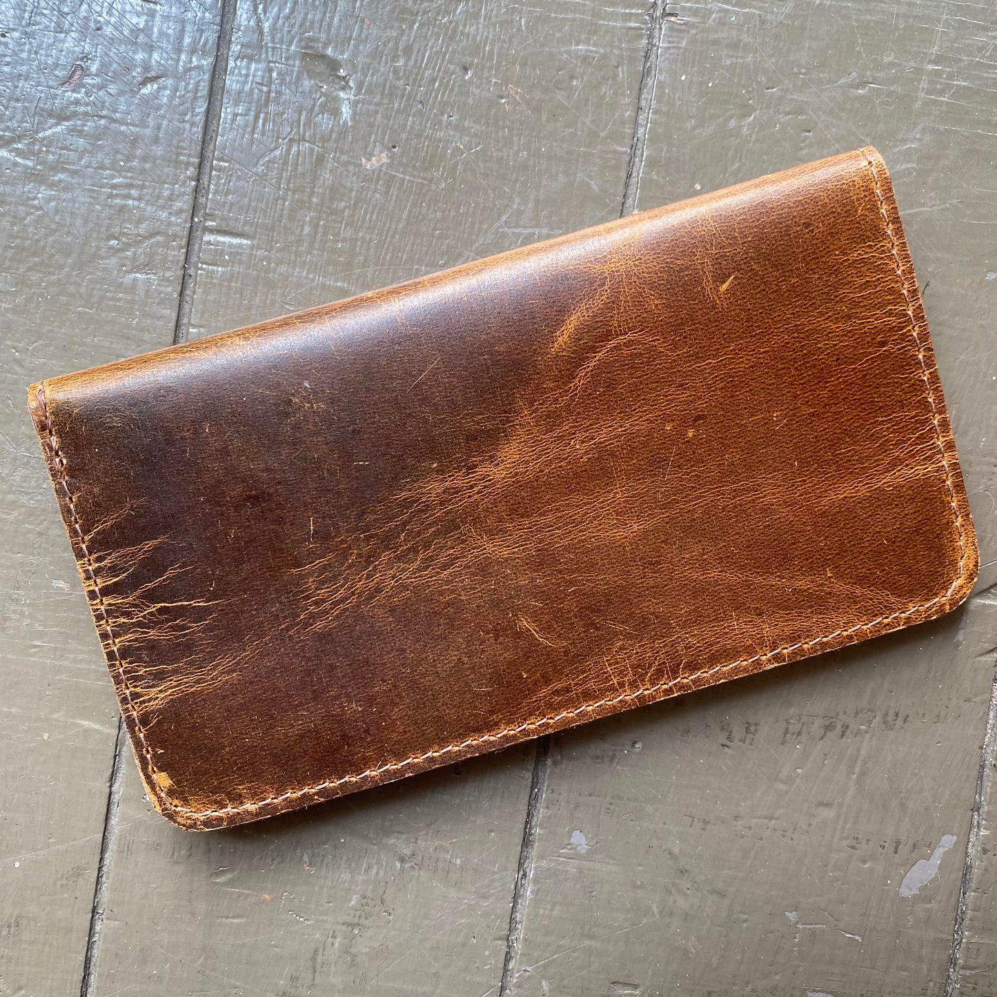 Antique Brown Leather Checkbook Wallet - La De Da