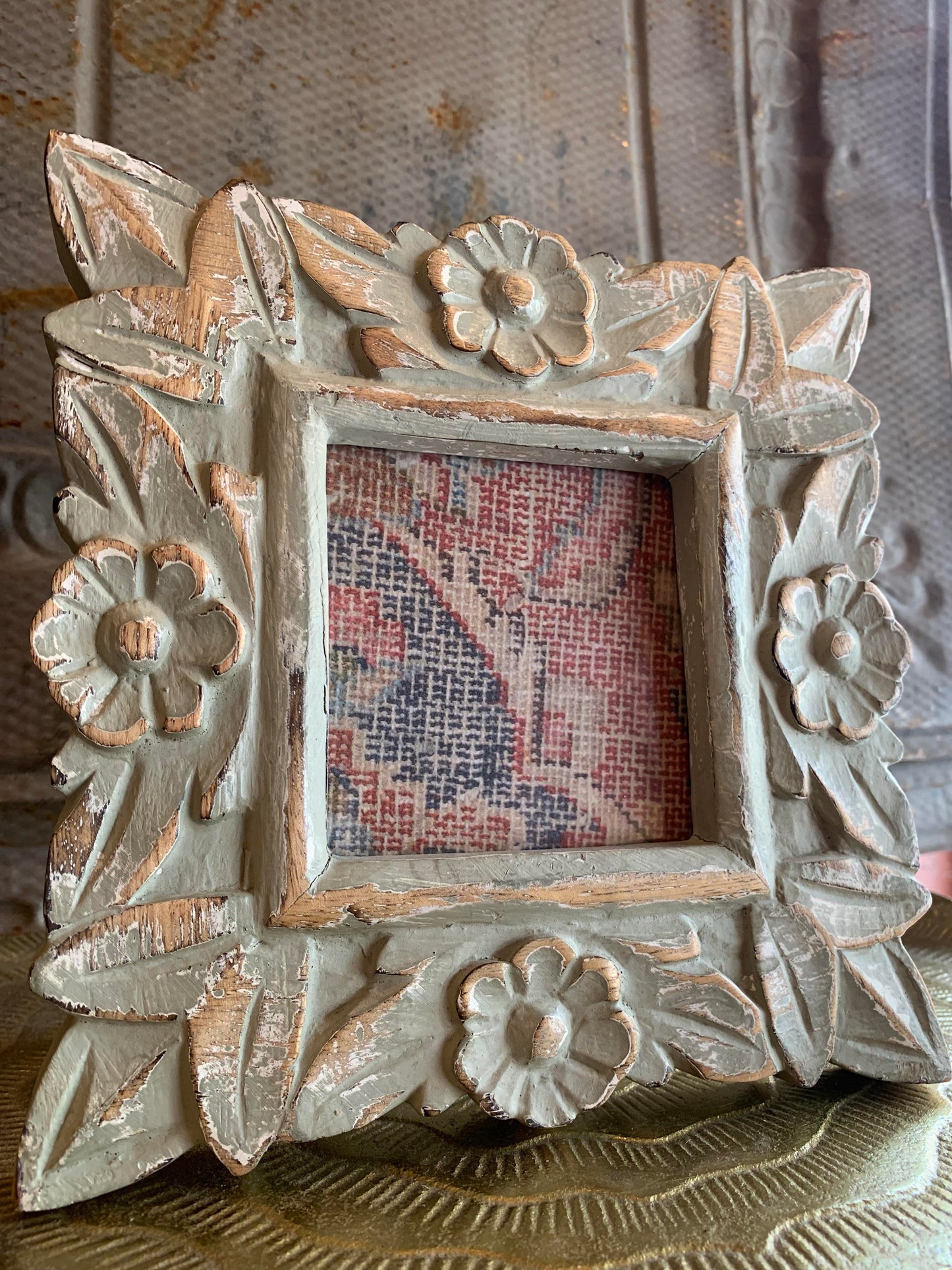 Teal Floral Washed Picture Frame 4x4 - La De Da