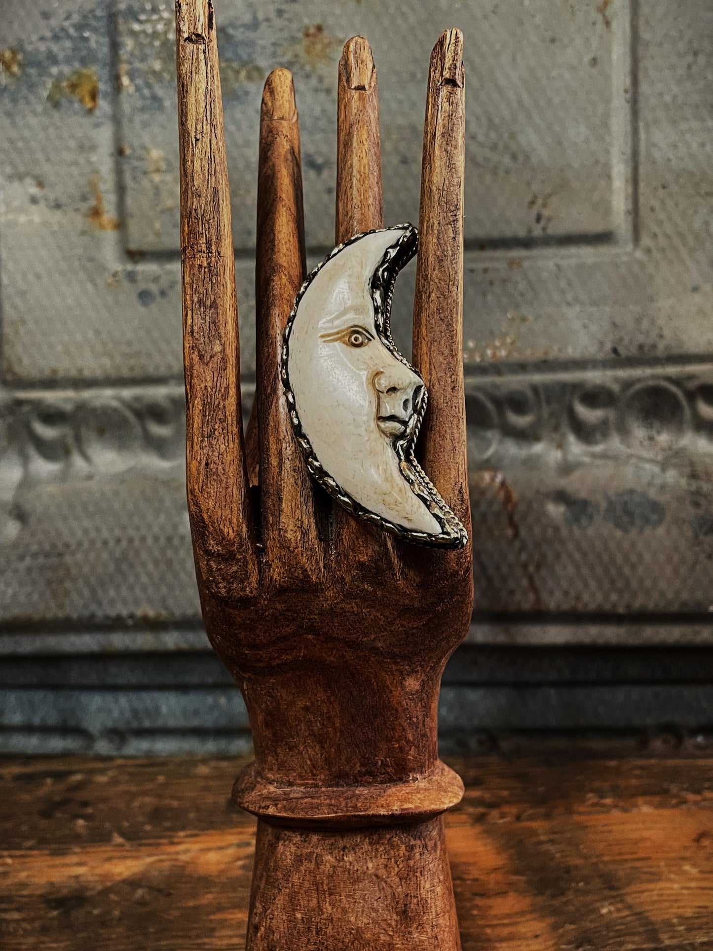 Carved Cresent Moon Adjustable Ring - La De Da