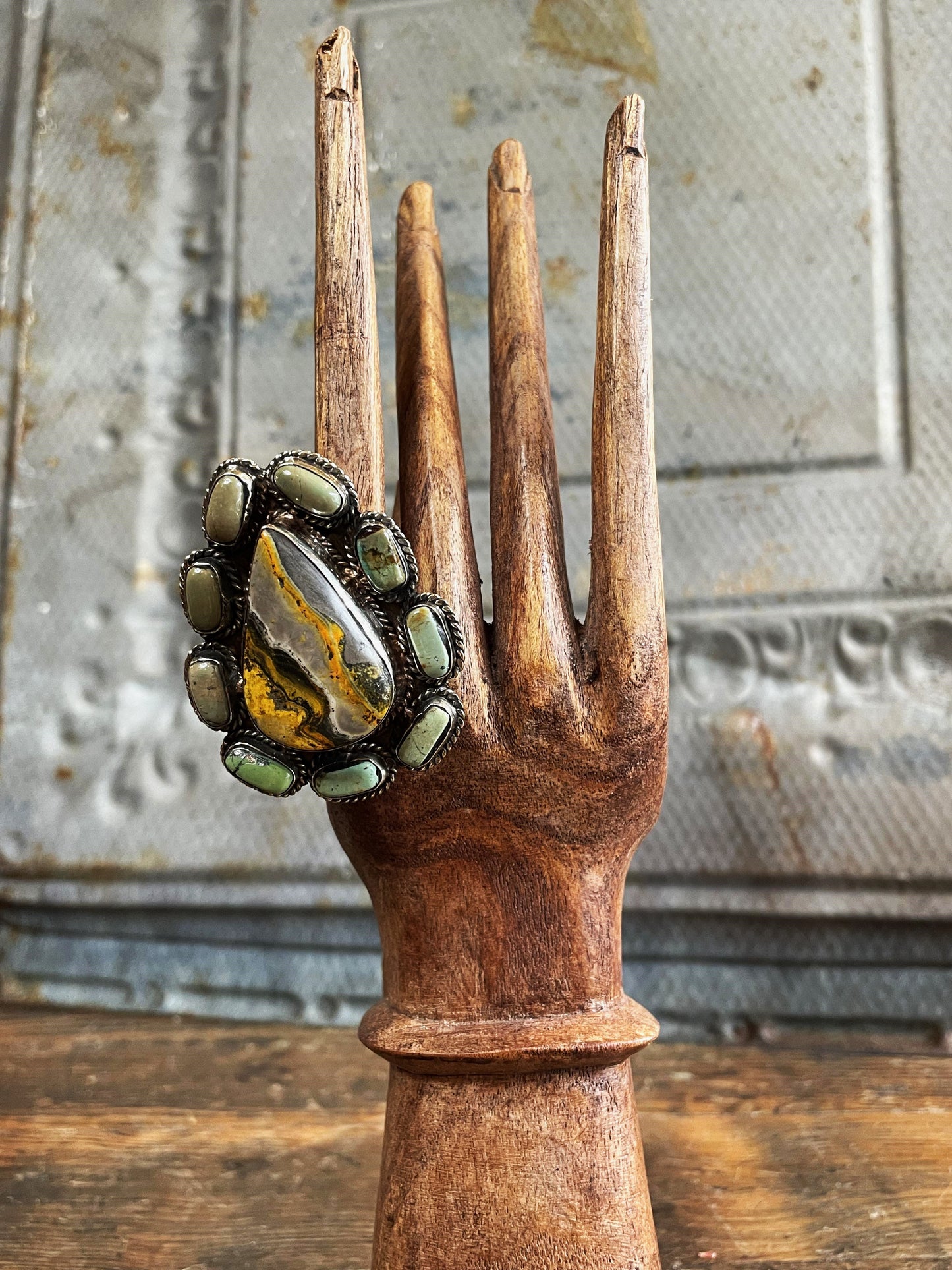 Teardrop Bumble Bee Jasper & Turqouise OOAK Ring - La De Da
