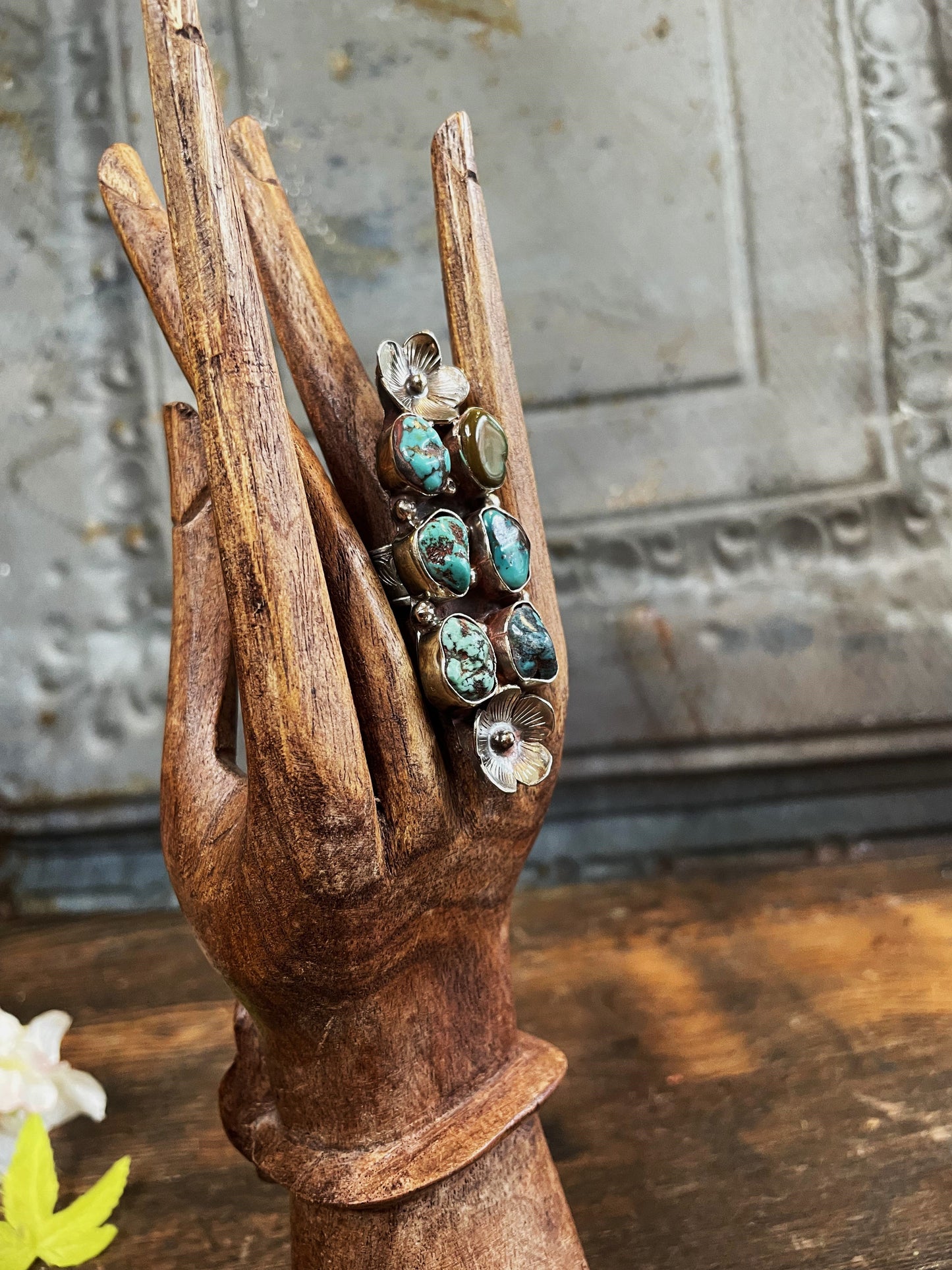Turqouise Blooms Tibetian Silver Ring - La De Da