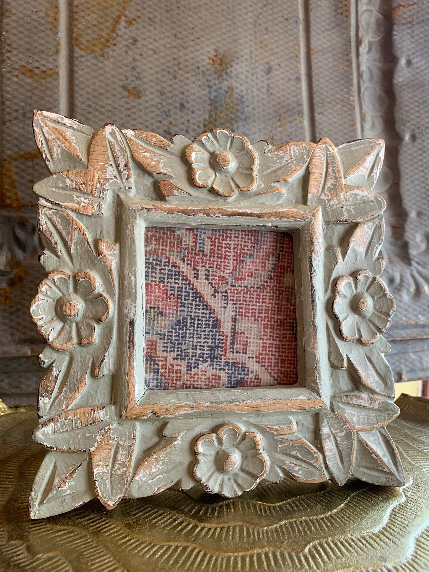Teal Floral Washed Picture Frame 4x4 - La De Da