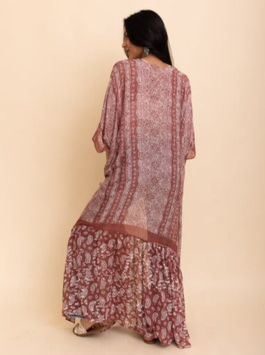 Wine Free Flow Paisley Longline Kimono - La De Da