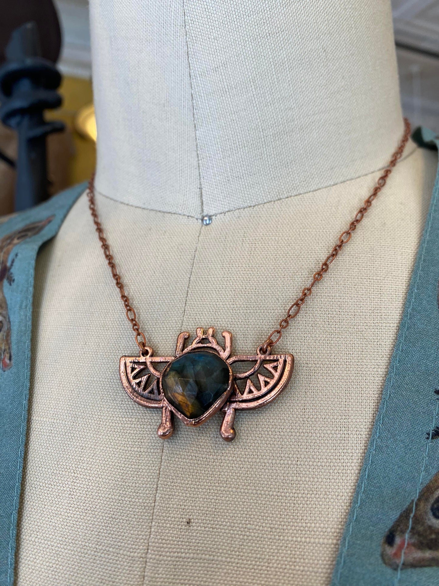 Labradorite Egyptian Scarab Beetle Necklace - La De Da