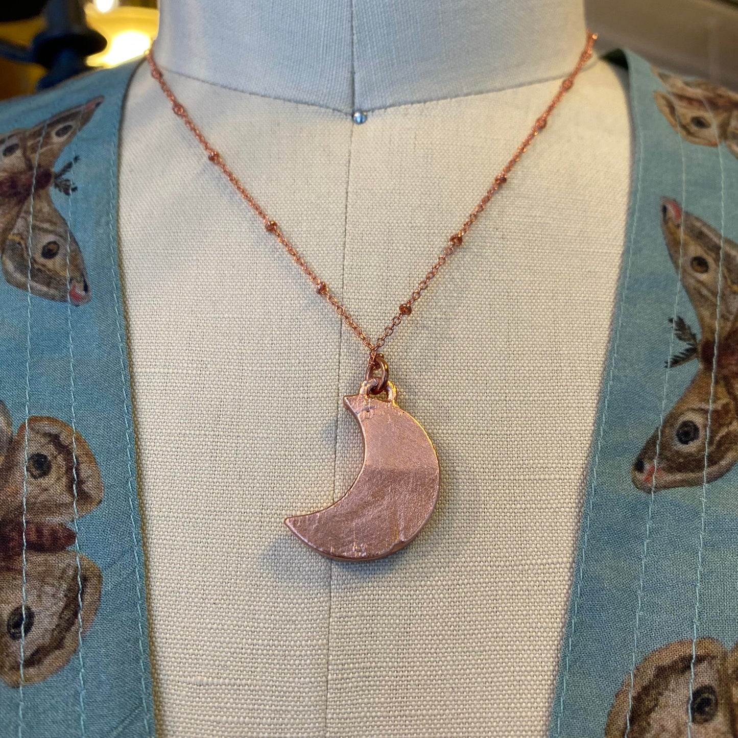 Blue Sea Sediment Imperial Jasper Crescent Moon Necklace - La De Da