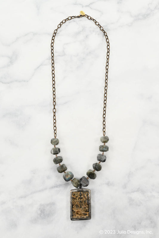 Incommunicado Labradorite Nugget Necklace with Carved Stone