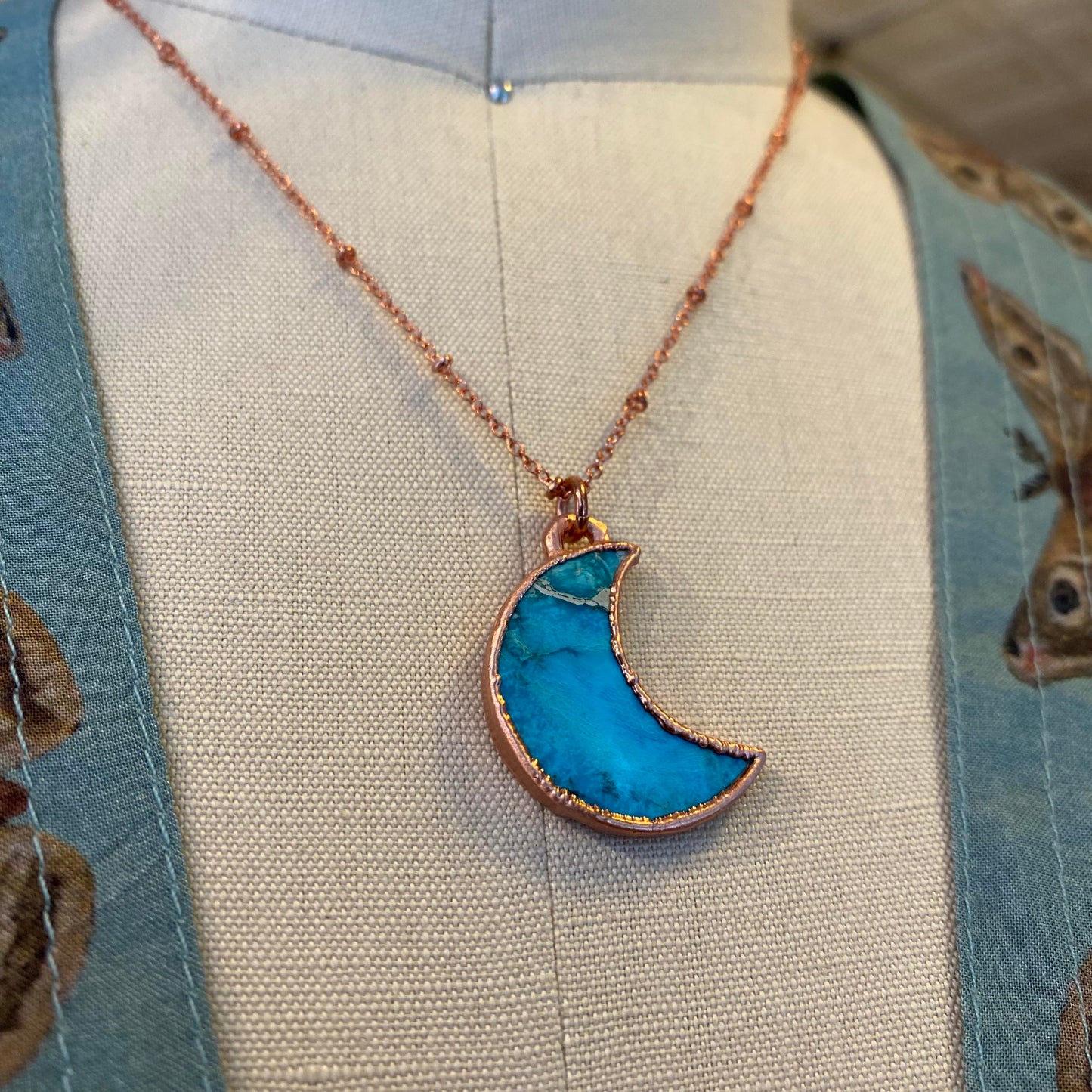Blue Sea Sediment Imperial Jasper Crescent Moon Necklace - La De Da