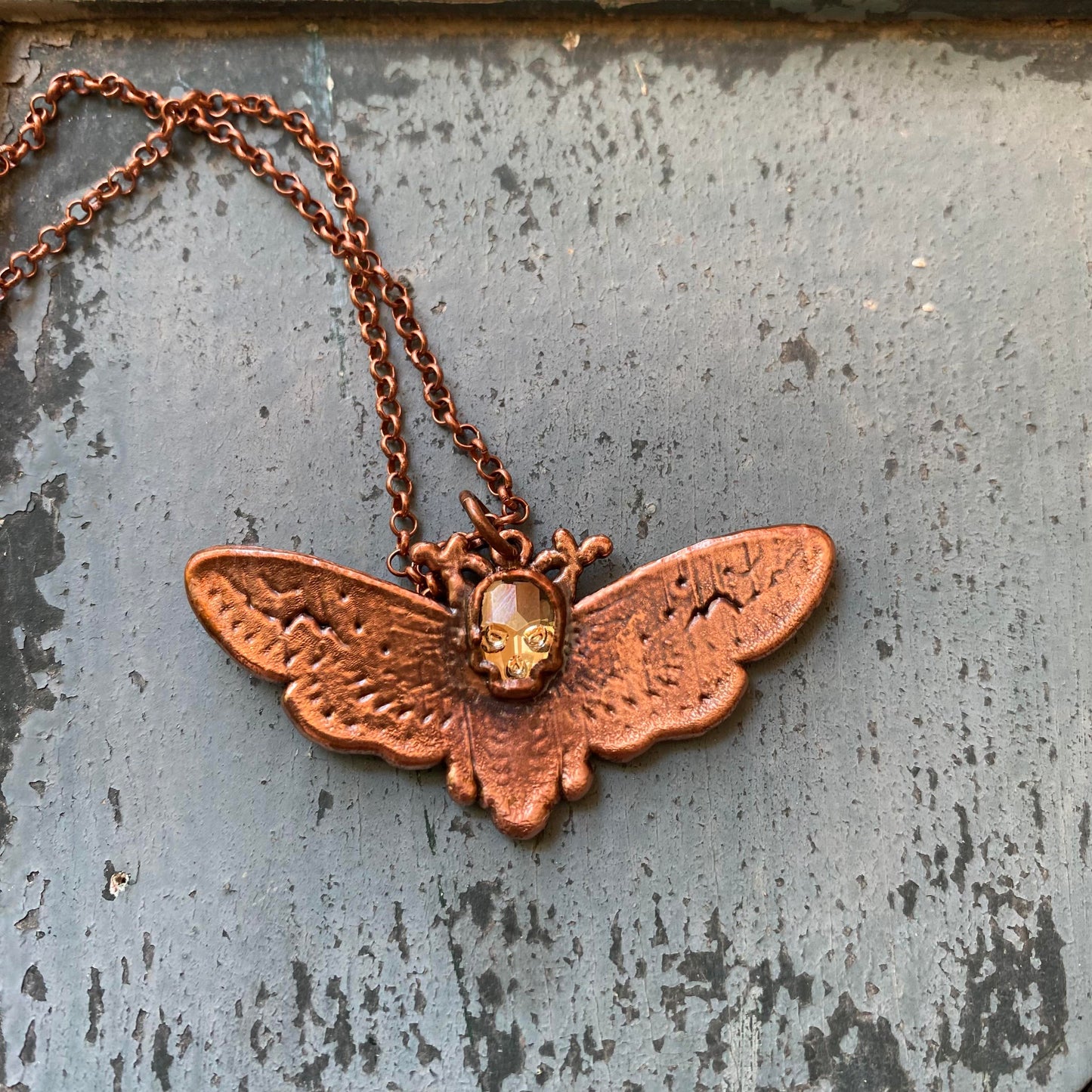 Death's Head Hawkmoth Necklace - Golden Shadow Skull - La De Da