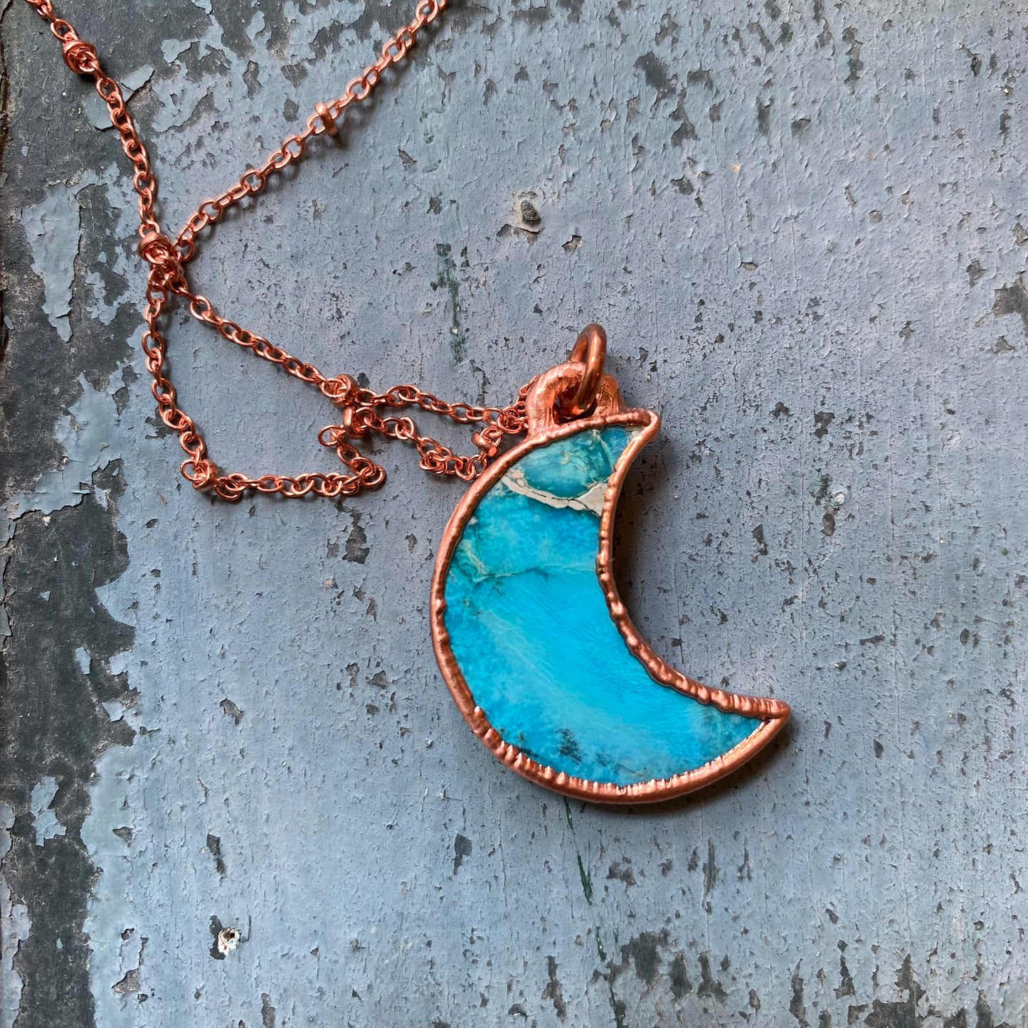 Blue Sea Sediment Imperial Jasper Crescent Moon Necklace - La De Da