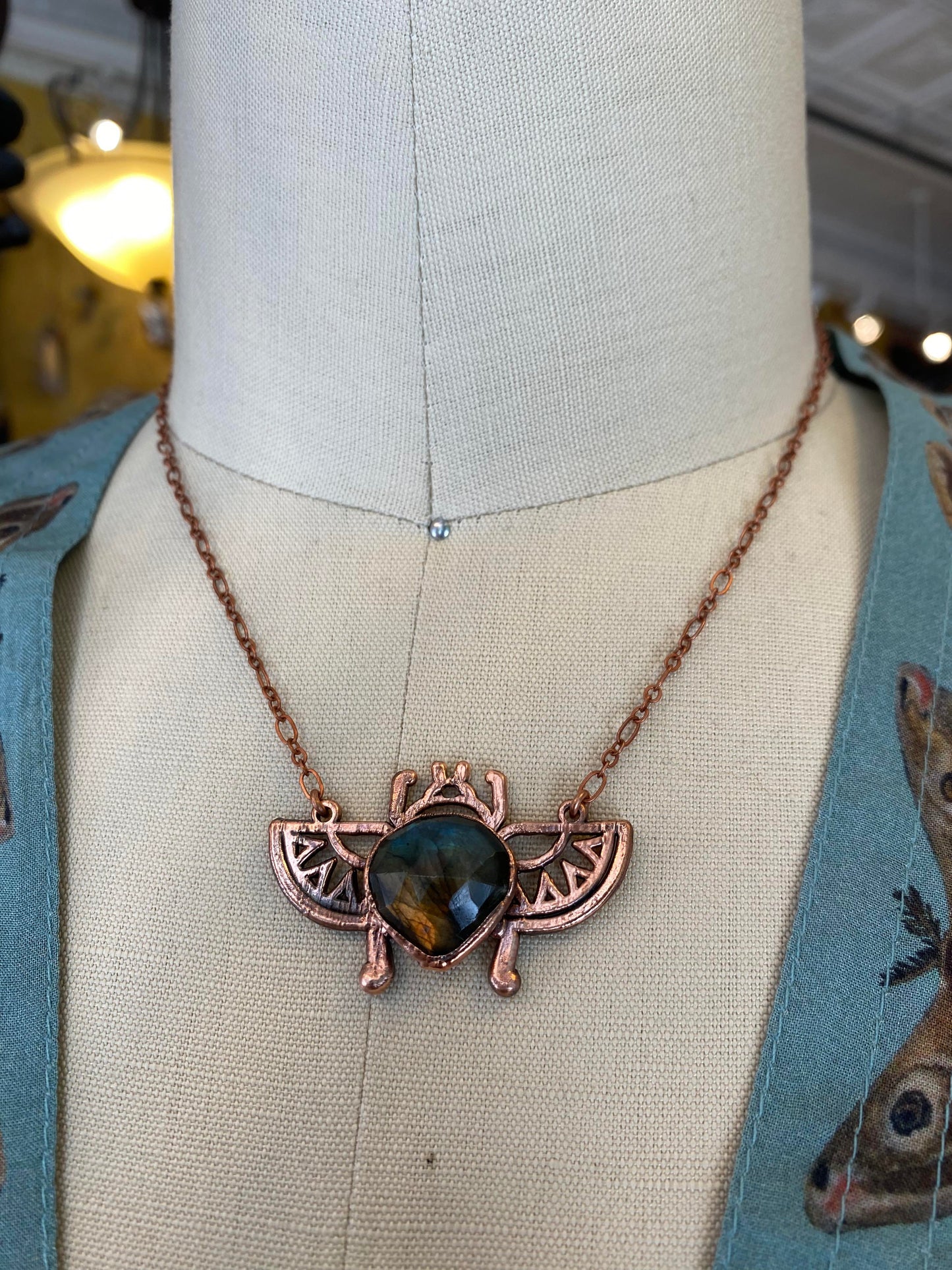 Labradorite Egyptian Scarab Beetle Necklace - La De Da