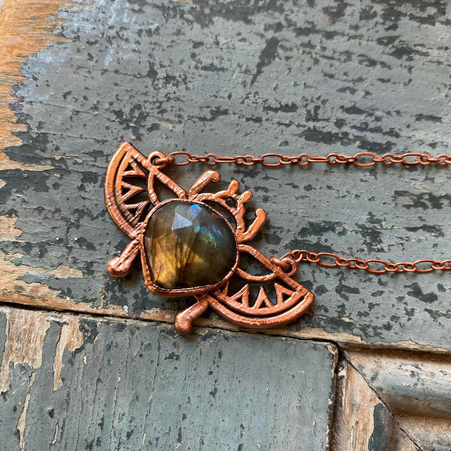 Labradorite Egyptian Scarab Beetle Necklace - La De Da