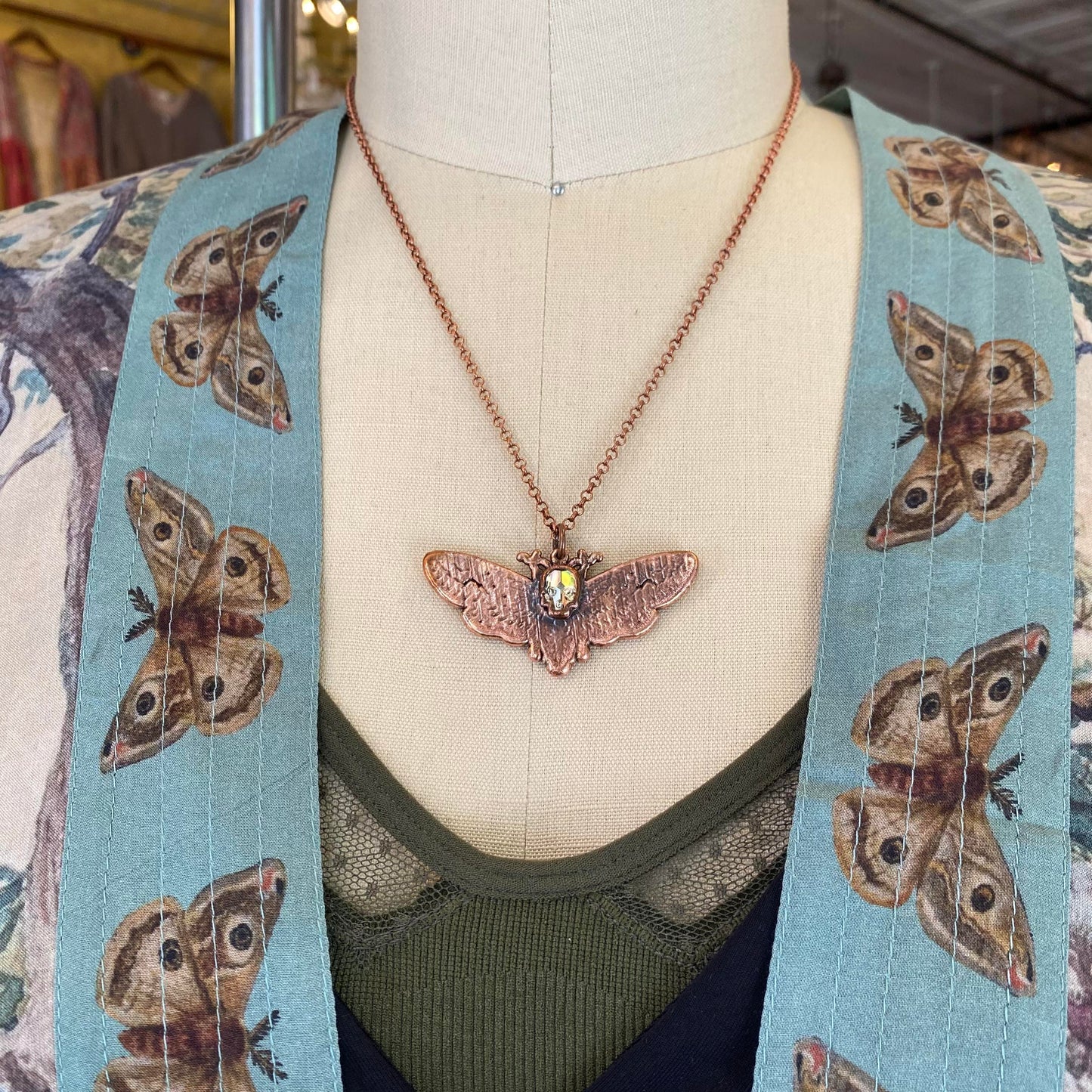 Death's Head Hawkmoth Necklace - Golden Shadow Skull - La De Da