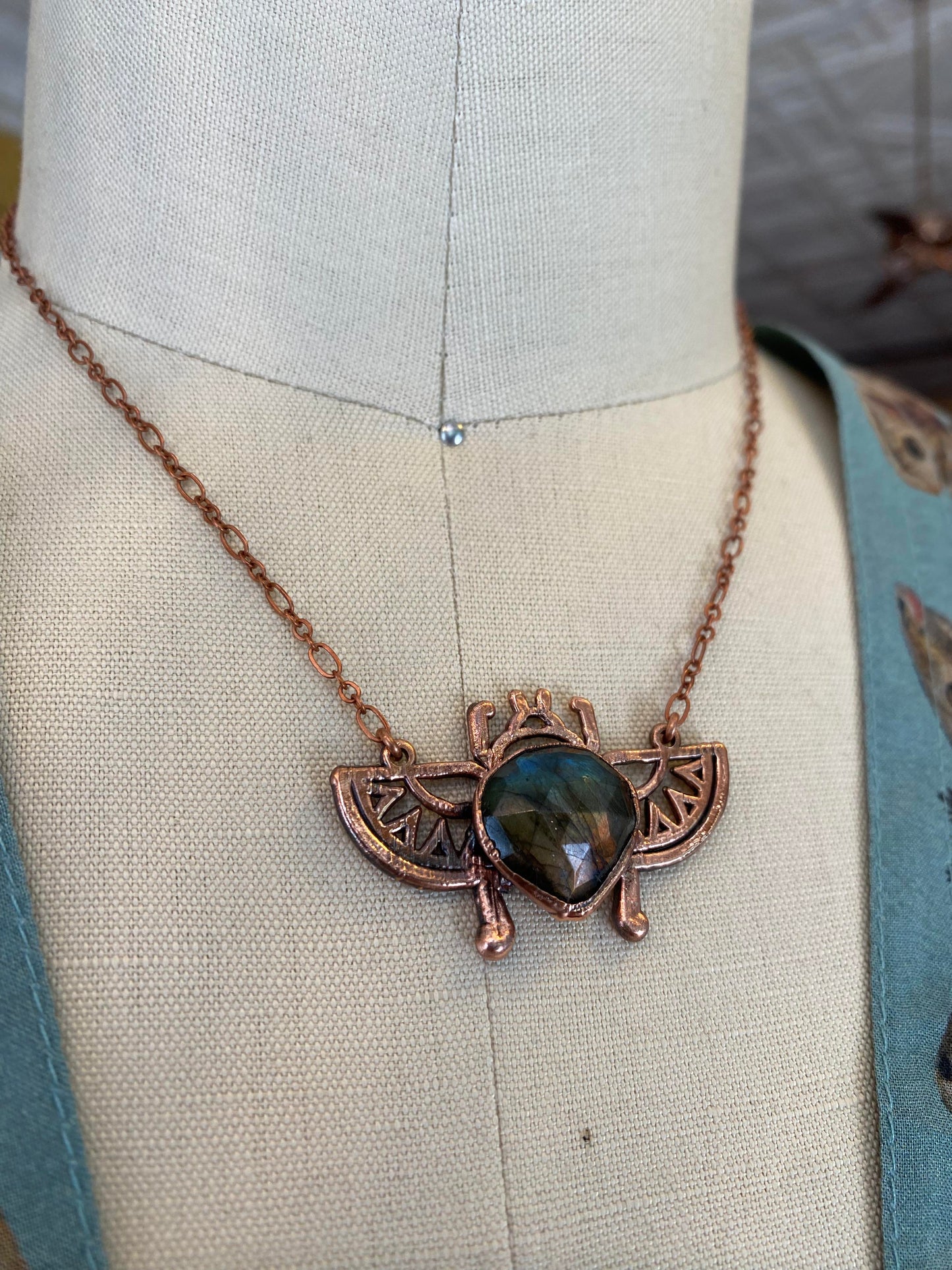 Labradorite Egyptian Scarab Beetle Necklace - La De Da
