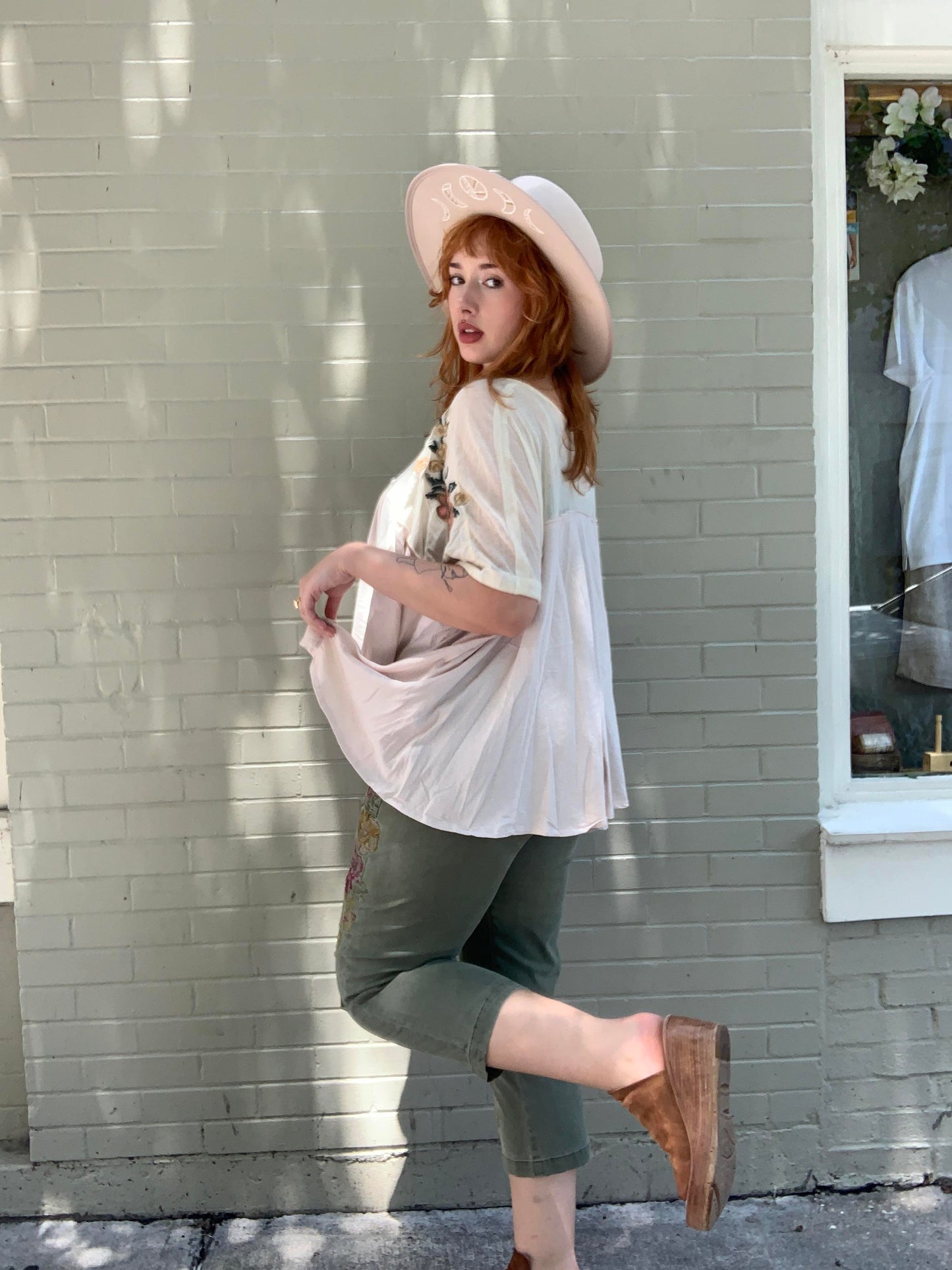 Cream Florals Embroidered Flow Top - La De Da