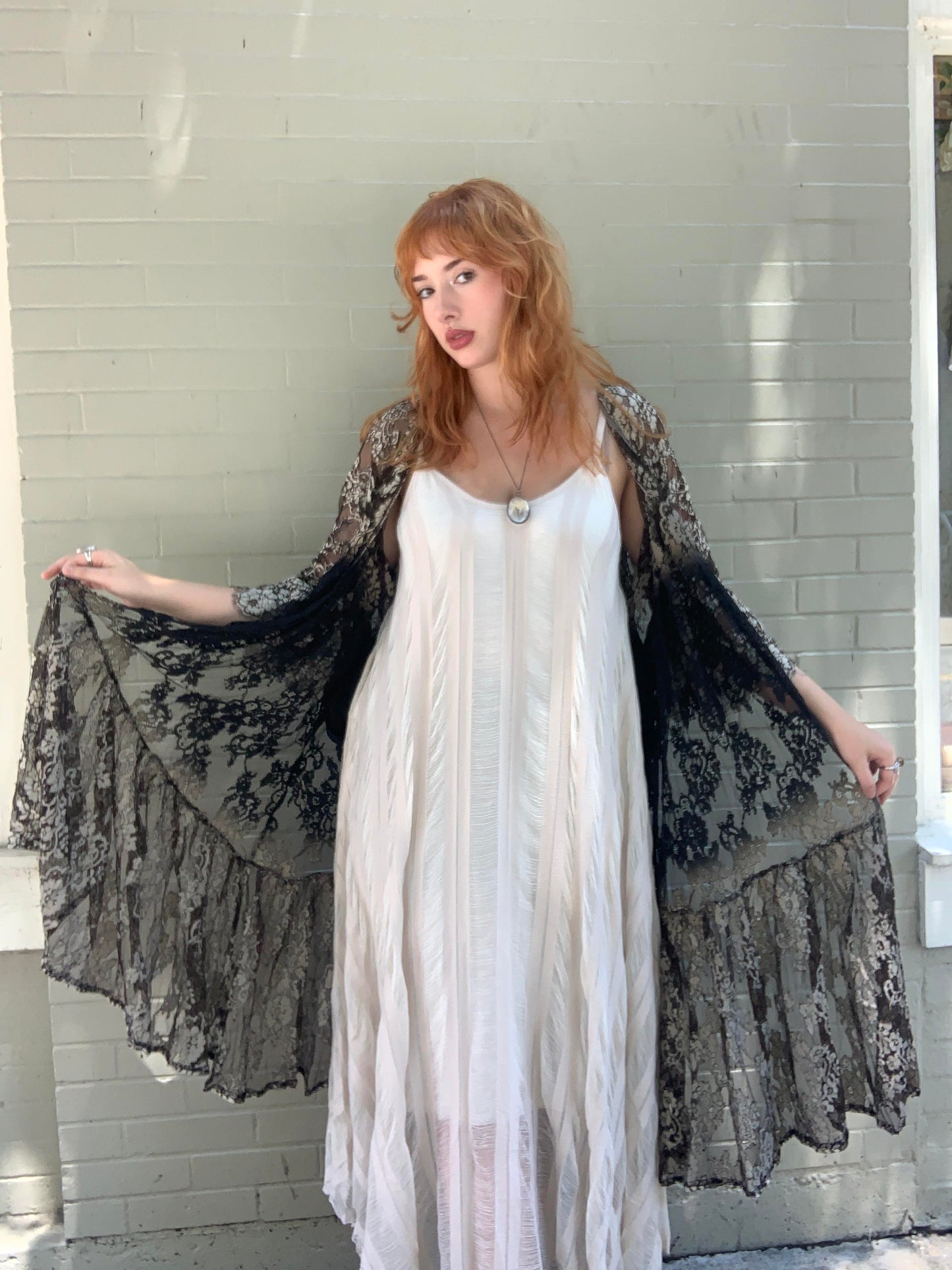 Black & Ivory Scalloped Lace Duster - La De Da