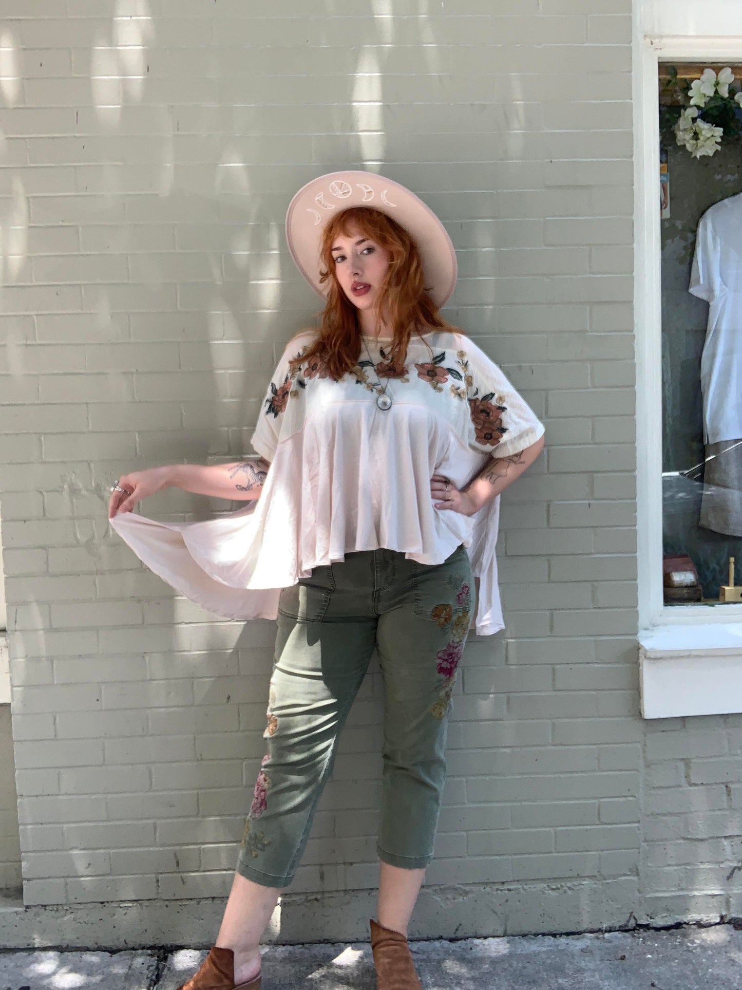 Cream Florals Embroidered Flow Top - La De Da
