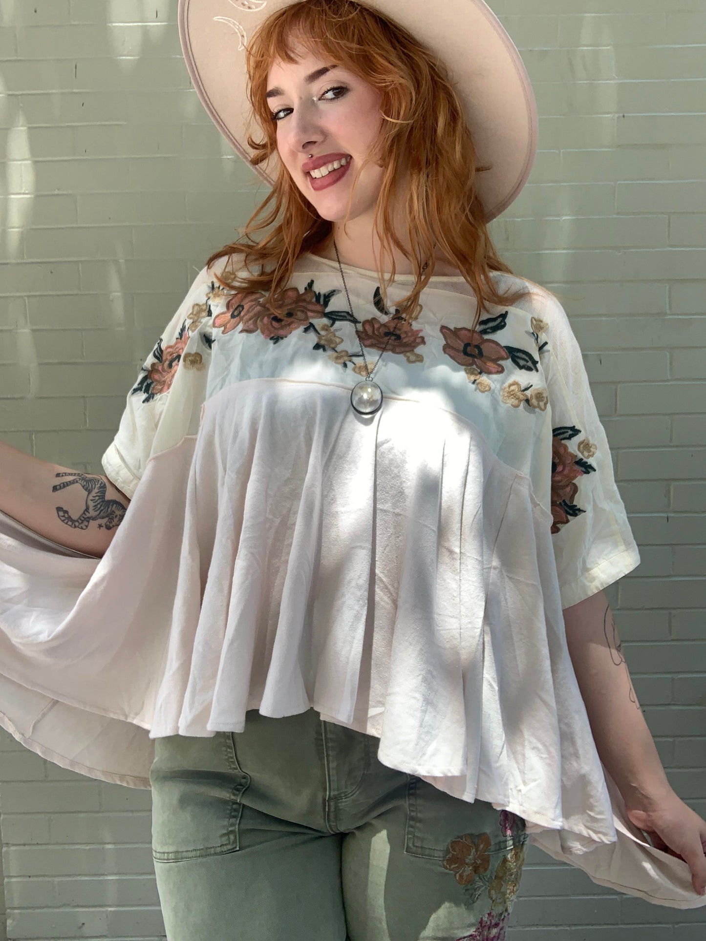 Cream Florals Embroidered Flow Top - La De Da