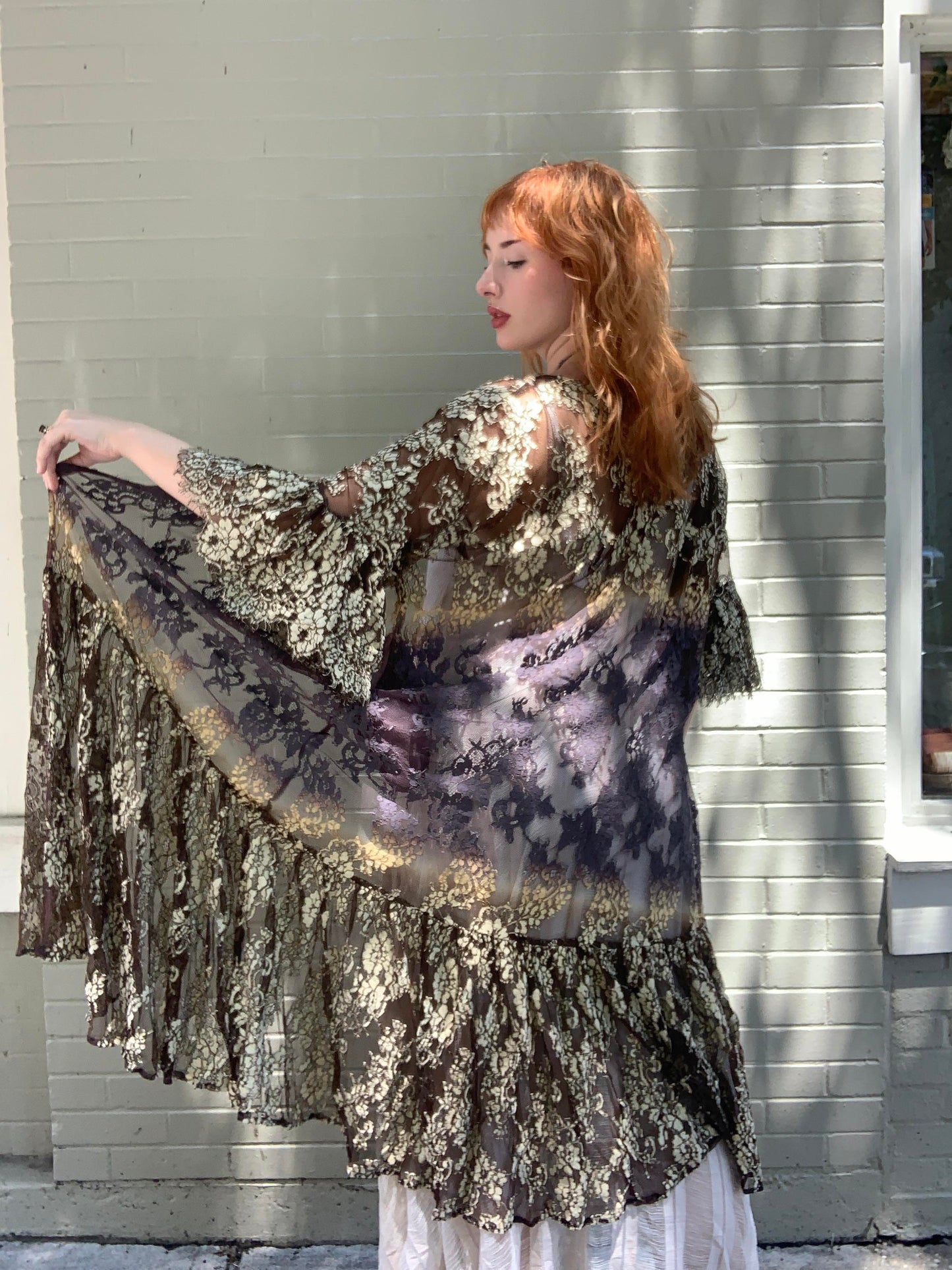Gold & Black Scalloped Lace Duster - La De Da