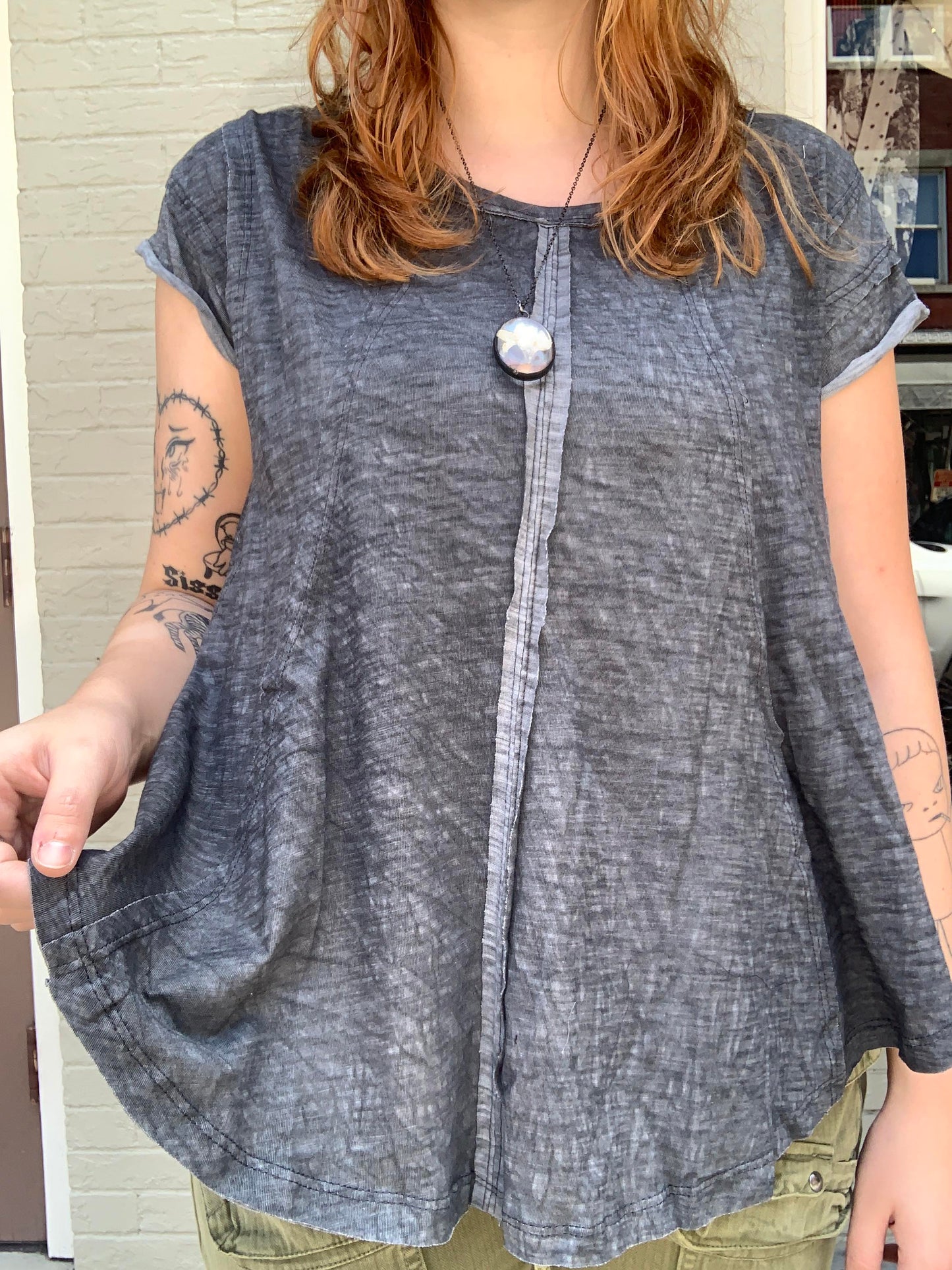 Charcoal Heathered Cut Edge Top - La De Da