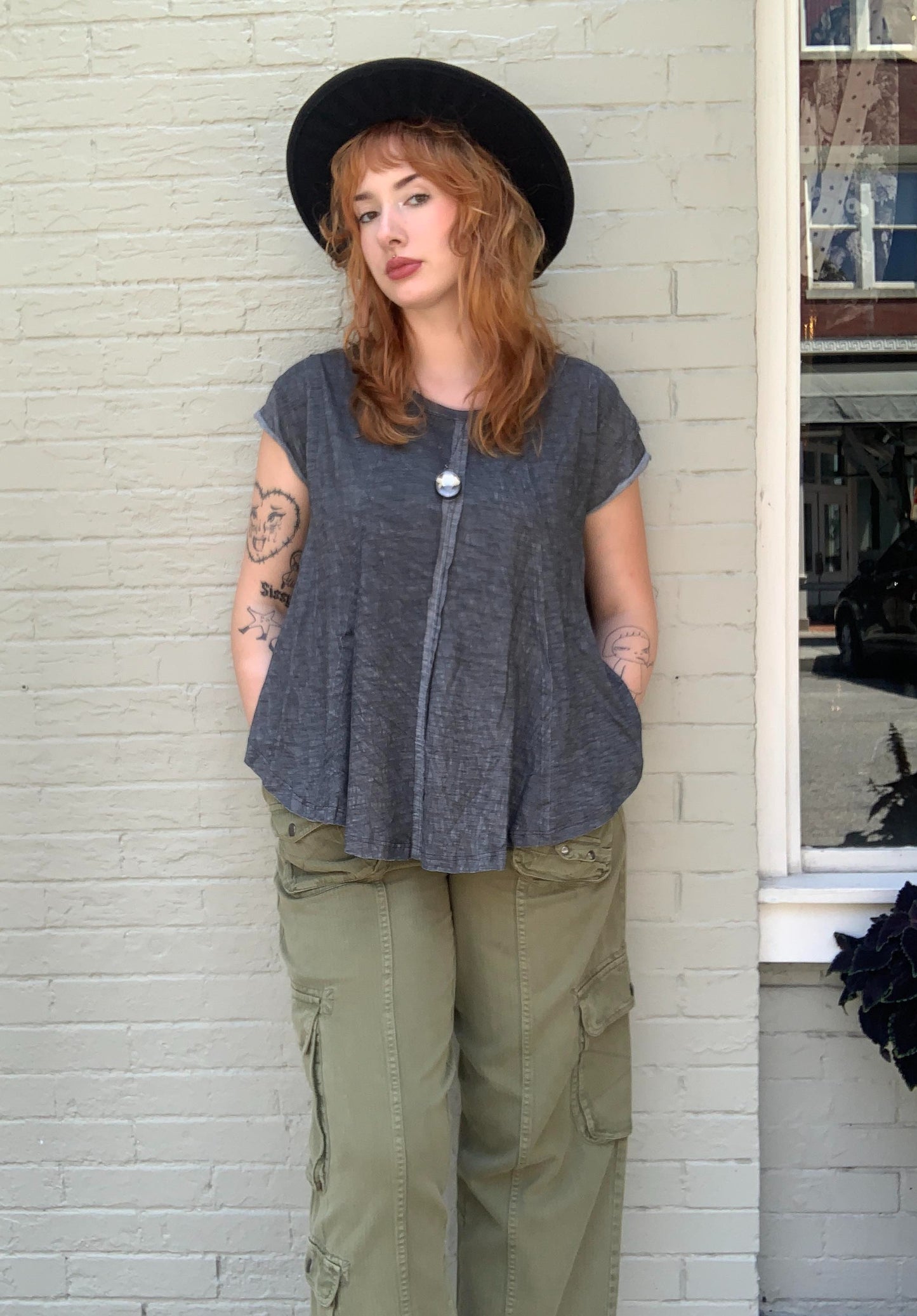 Charcoal Heathered Cut Edge Top - La De Da